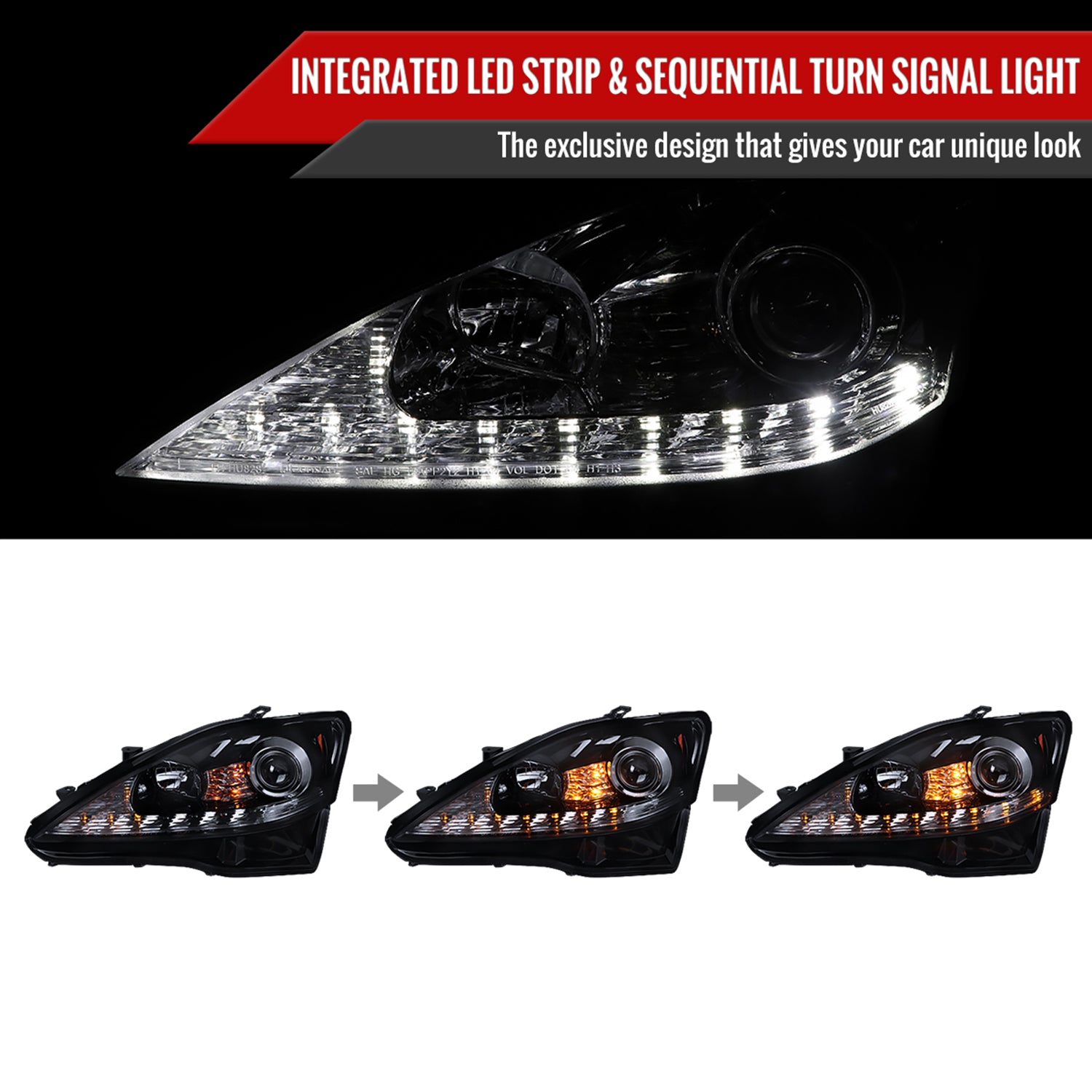 2006-2010 Lexus IS250/IS350 LED Light Projector Headlights Turn Signals Smoke