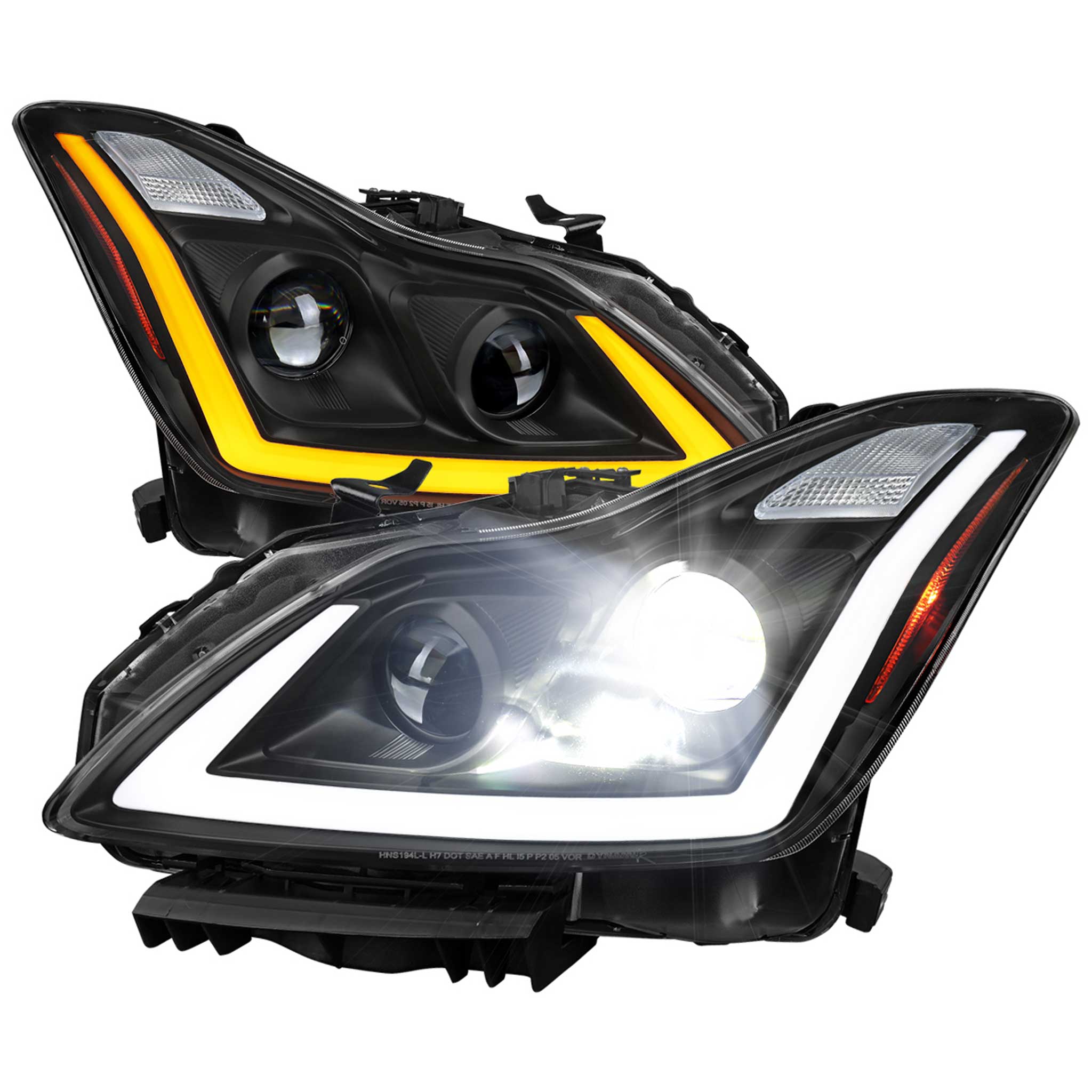 For Infiniti G37 2008-13 / Q60 Coupe 2014-15 LED Projector Headlights Sequential Matte Black Clear Lens Switchback