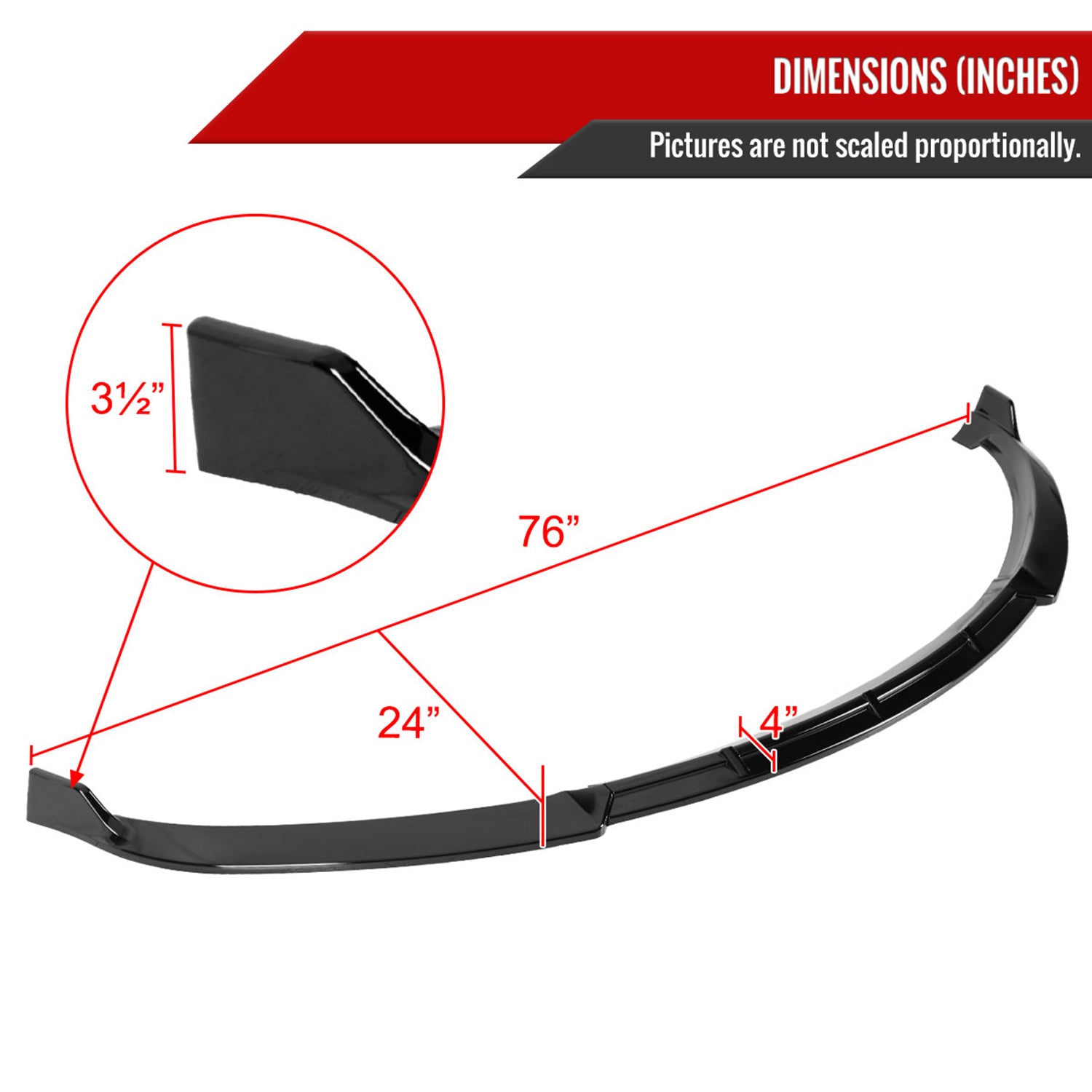 2012-2016 Tesla Model S Glossy Black 3Pcs Front Bumper Lip Splitter Kit