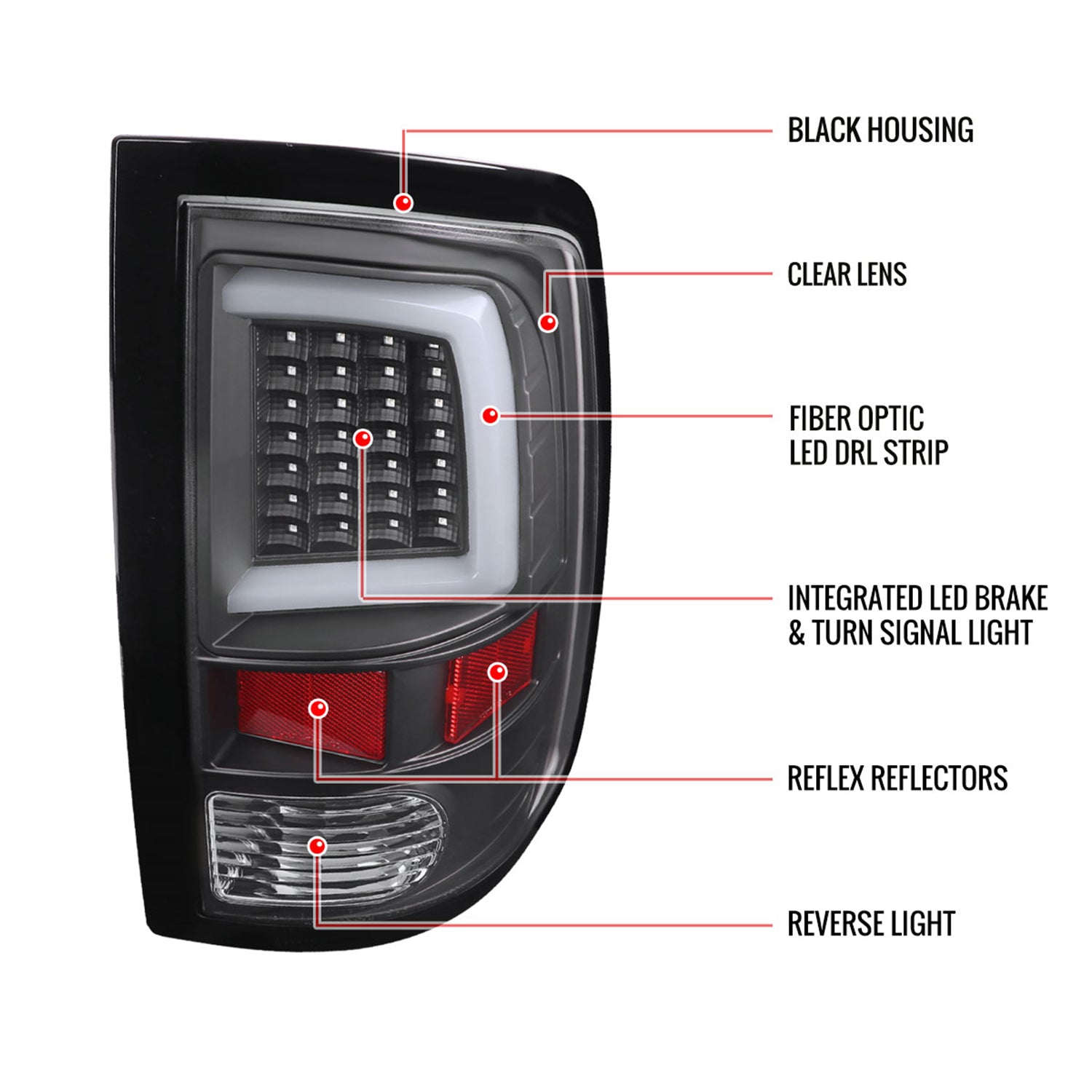 2009-2018 Dodge RAM 1500 2500 3500 White Bar LED Tail Lights Matt Black