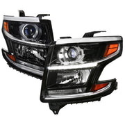 2015-2020 Chevy Tahoe/Suburban LED Strip Projector Headlights Black/Clear Lens