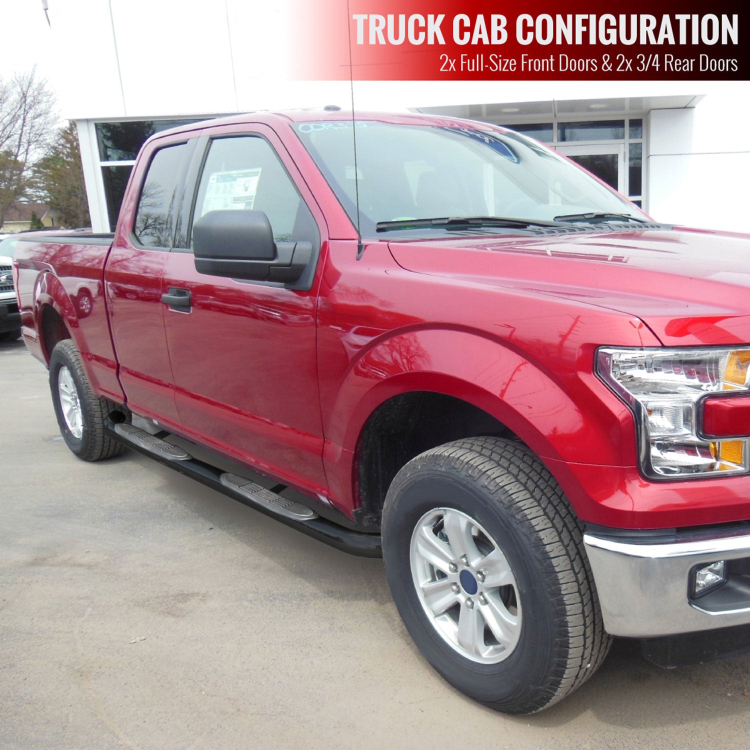 2015-2024 Ford F-150/F-250/350/450 SuperCab 3" Black Steel Side Step Nerf Bars