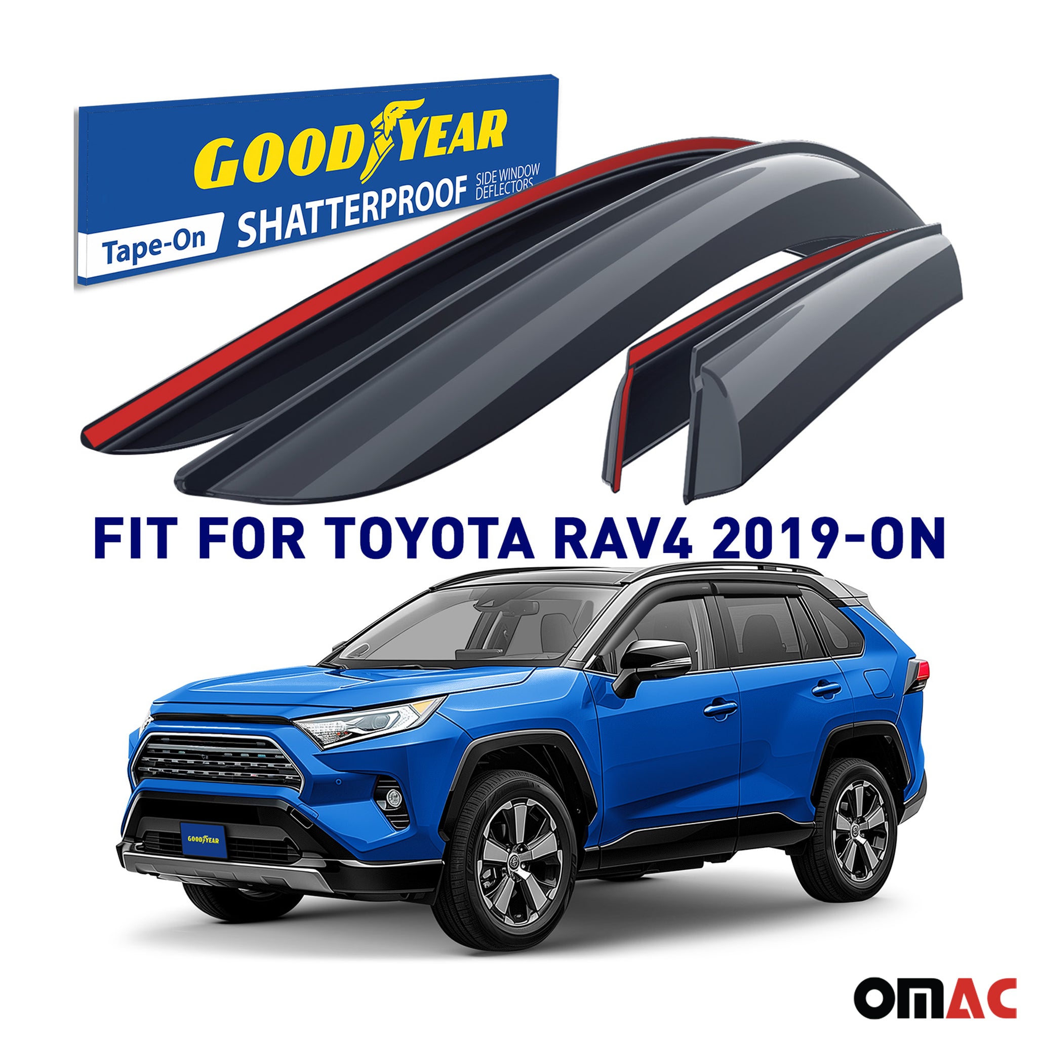 Goodyear Wind Deflectors for Toyota RAV4 2019-2025 Tape-On Premium Smoke 4 pcs