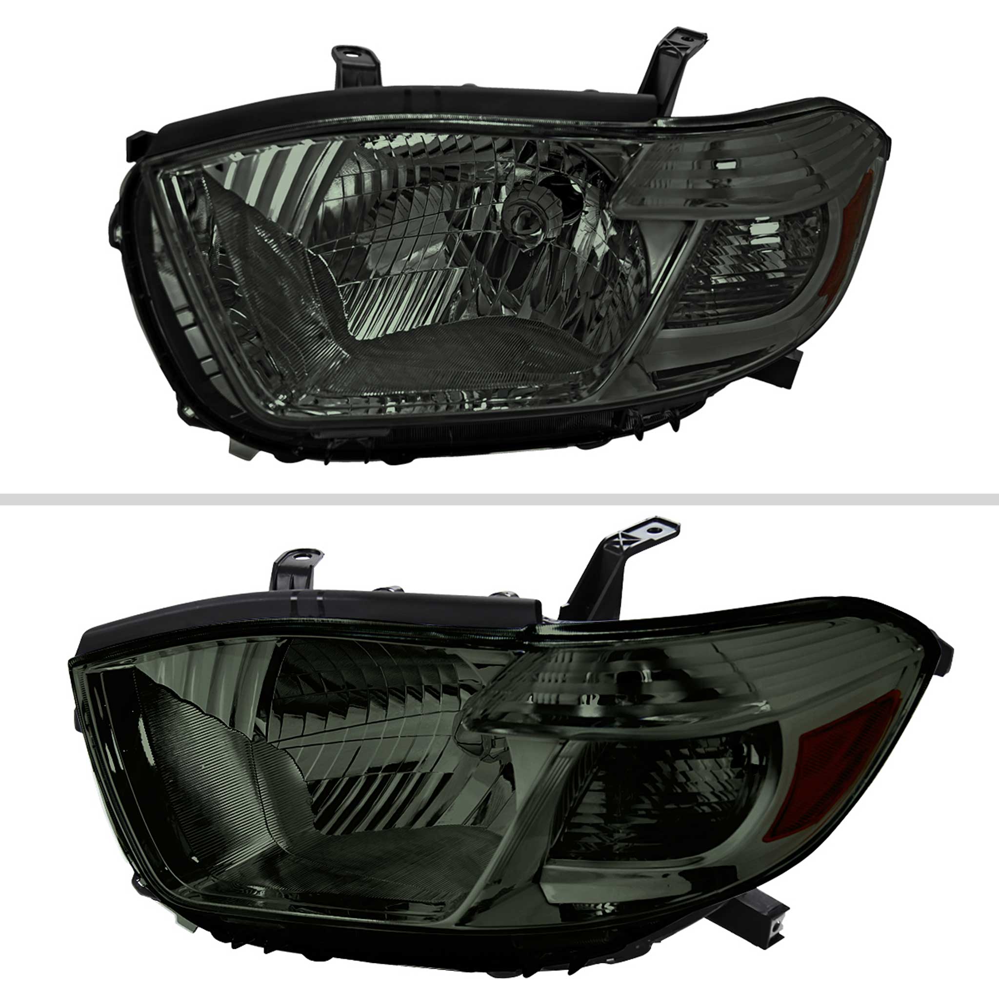 For Toyota Highlander 2008-2010 Factory Halogen Replacement Headlights Chrome Housing Smoked Lens