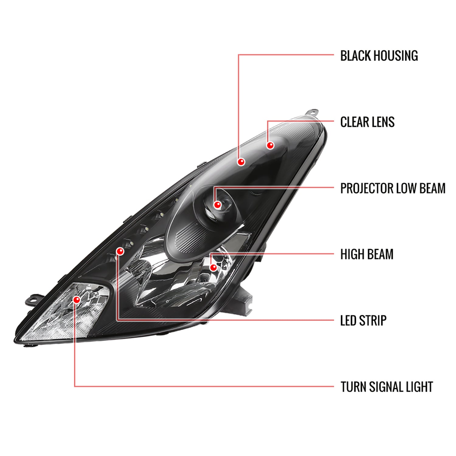 2000-2005 Toyota Celica Projector Headlights SMD LED Light Strip Matt Black