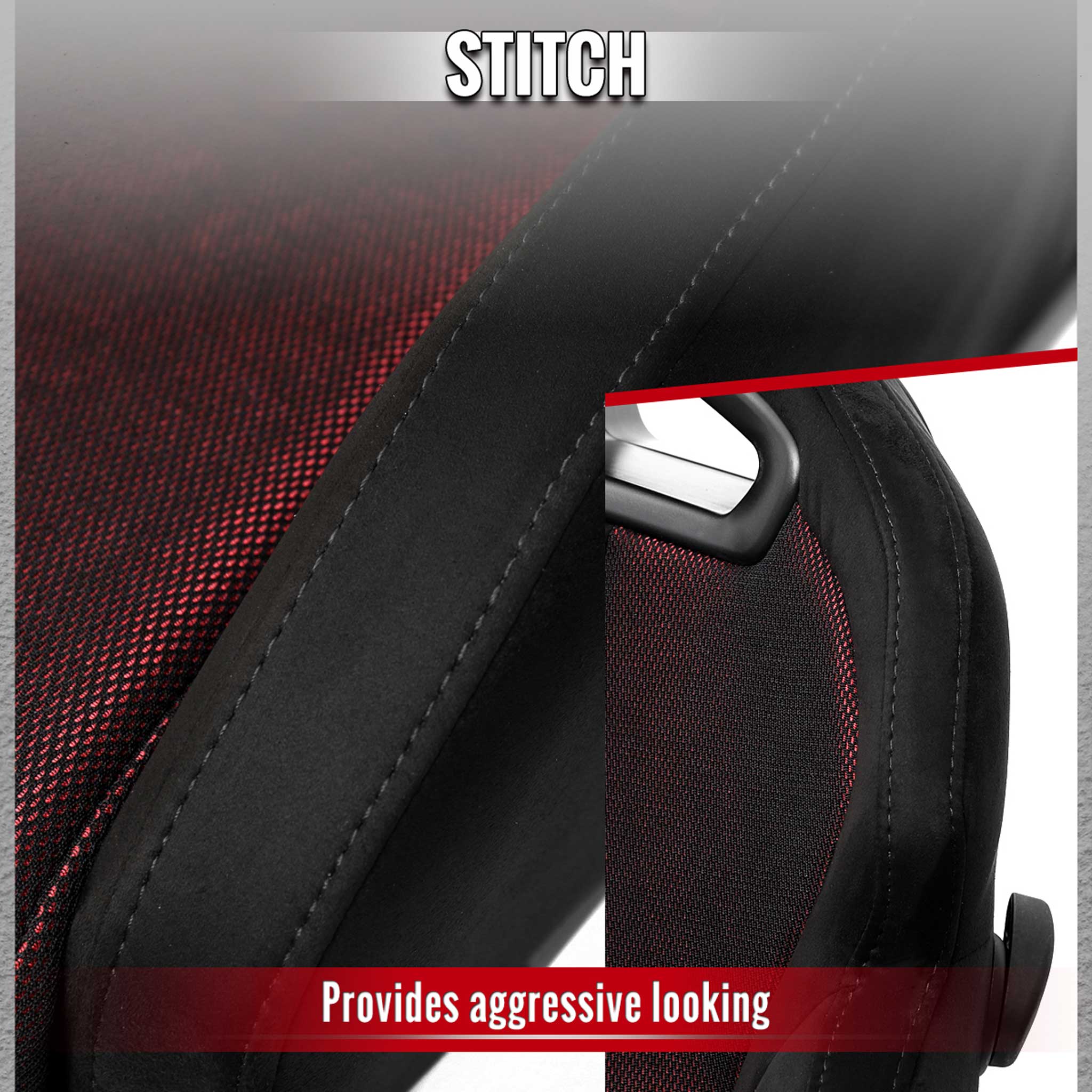 Universal Racing Seat Black Suede Red Bird Eye Mesh Cloth Double Black Stitch