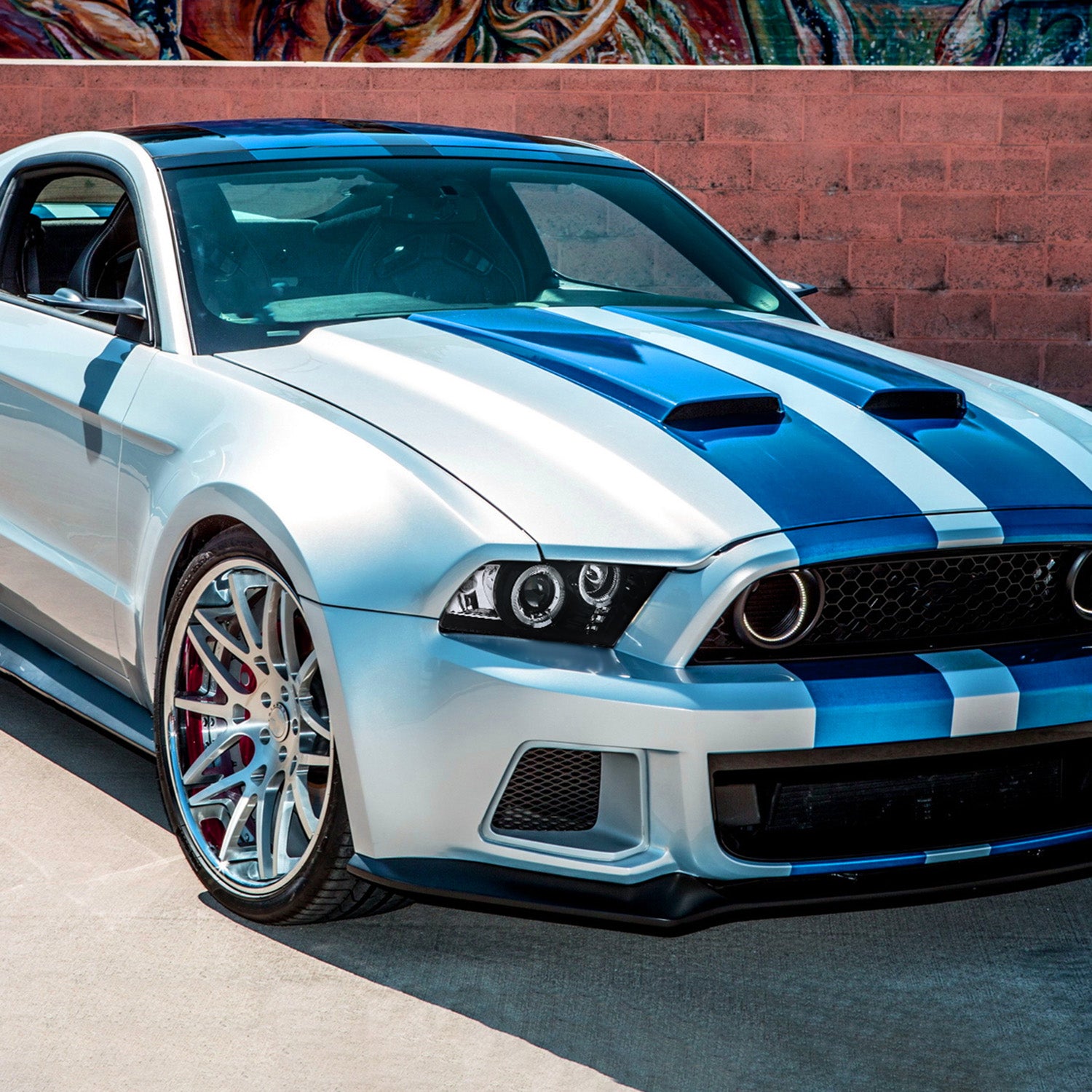 2010-2014 Ford Mustang Dual Halo Projector Headlights Jet Black/Clear Lens