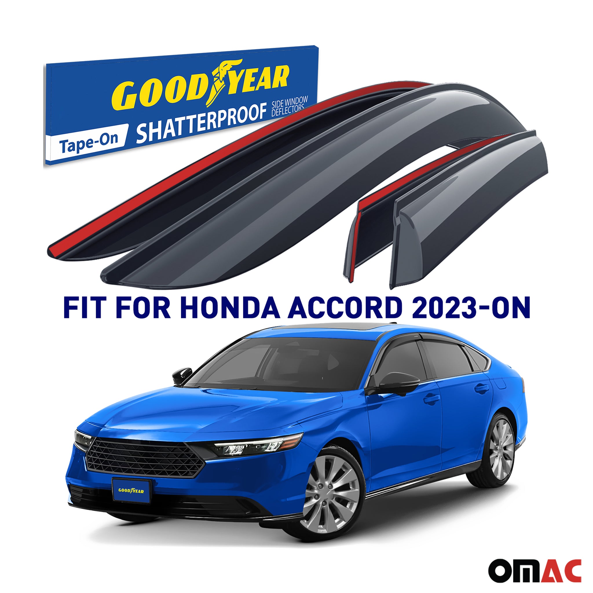 Goodyear Wind Deflectors for Honda Accord 2023-2025 Tape-On Premium Smoke 4 pcs
