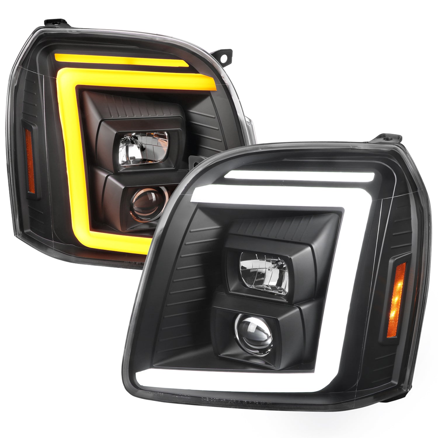 2007-2014 GMC Yukon/XL 1500/XL 2500 LED Turn Signal Projector Headlights Black