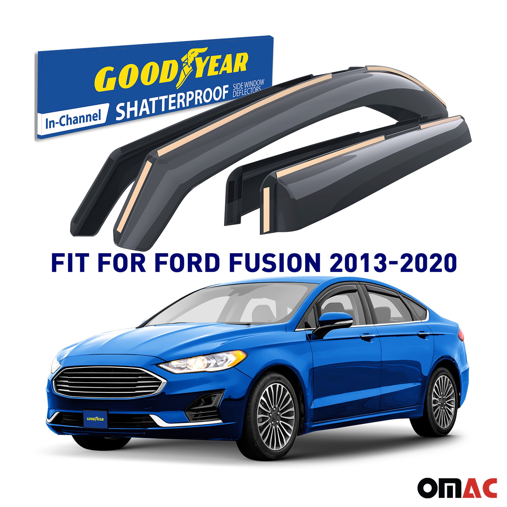 Goodyear Wind Deflectors for Ford Fusion 2013-2020 In-channel Premium Smoke 4x