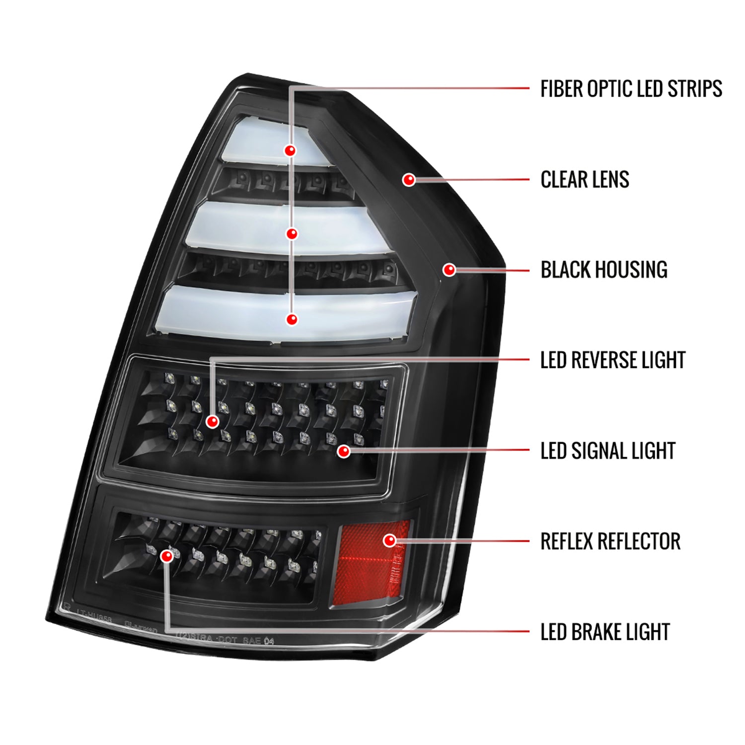 2005-2007 Chrysler 300C V2 LED Tail Lights Matte Black Housing/Clear Lens