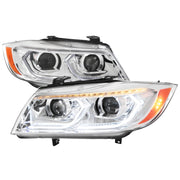 2006-2011 BMW E90 3 Series Sedan 3D Iced LED Dual Projector Headlights Chrome