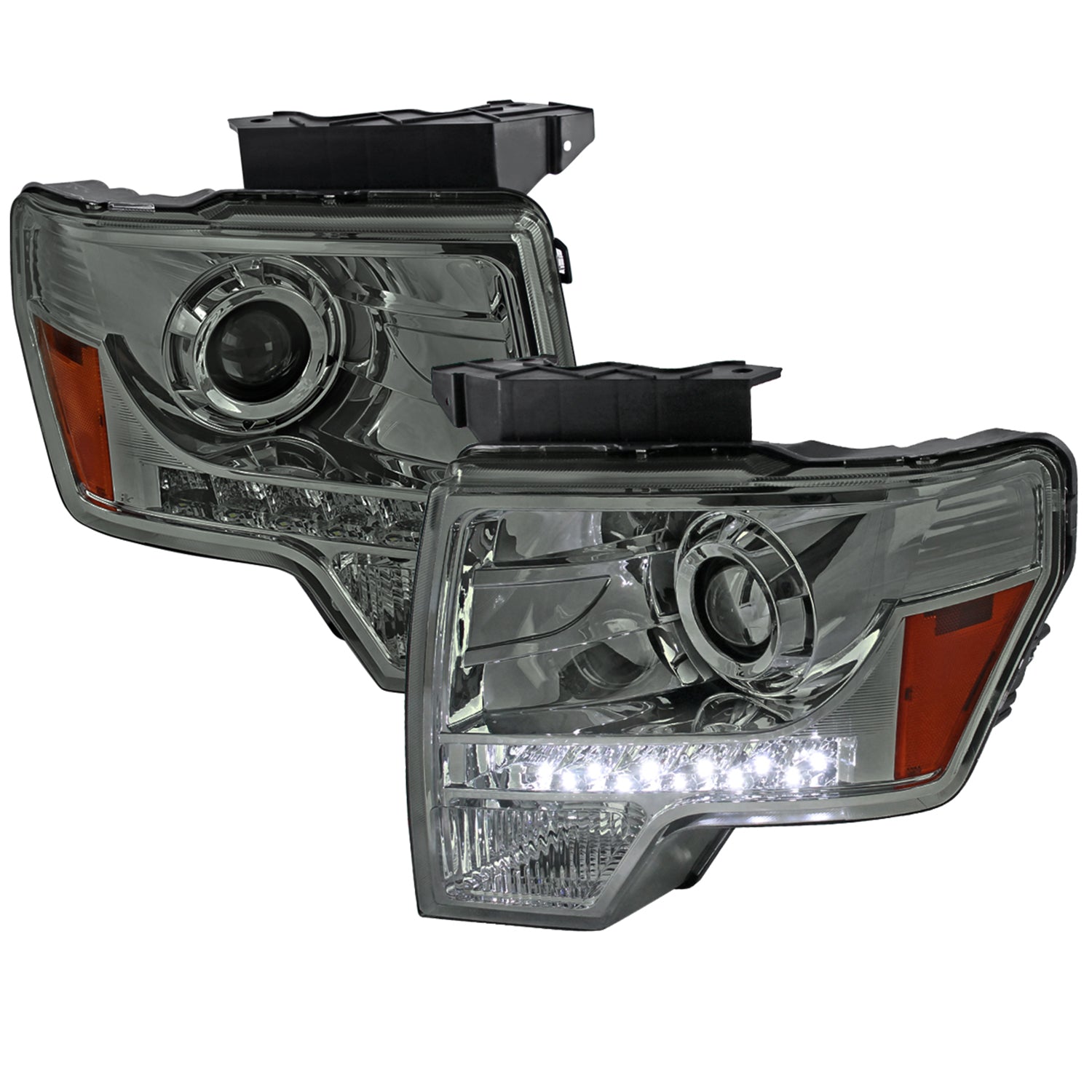 2009-2014 Ford F-150 Projector Headlights w/ LED Light Strip Chrome/Smoke Lens