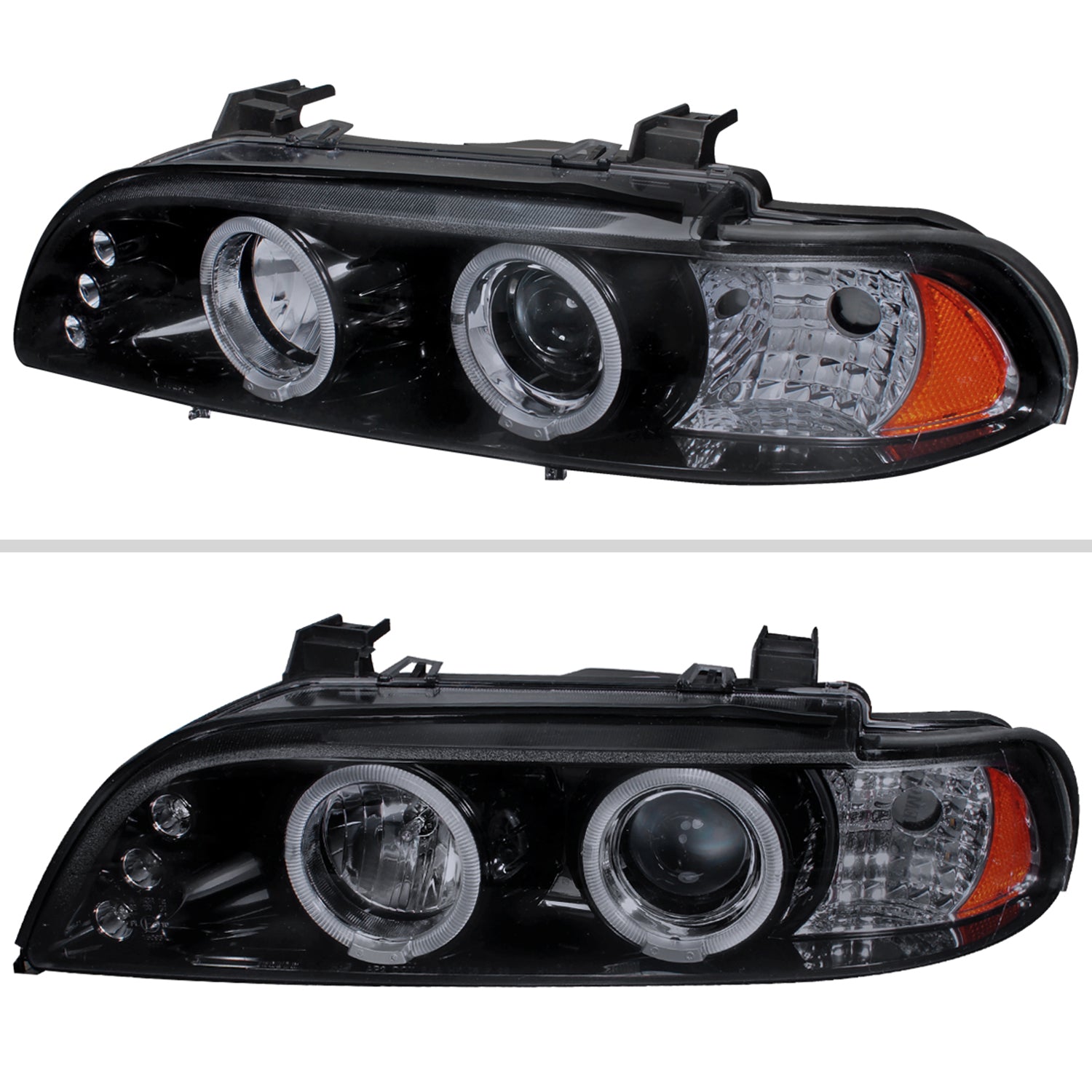 1996-2003 BMW E39 5 Series Dual Halo Projector Headlights Glossy Black/Smoke