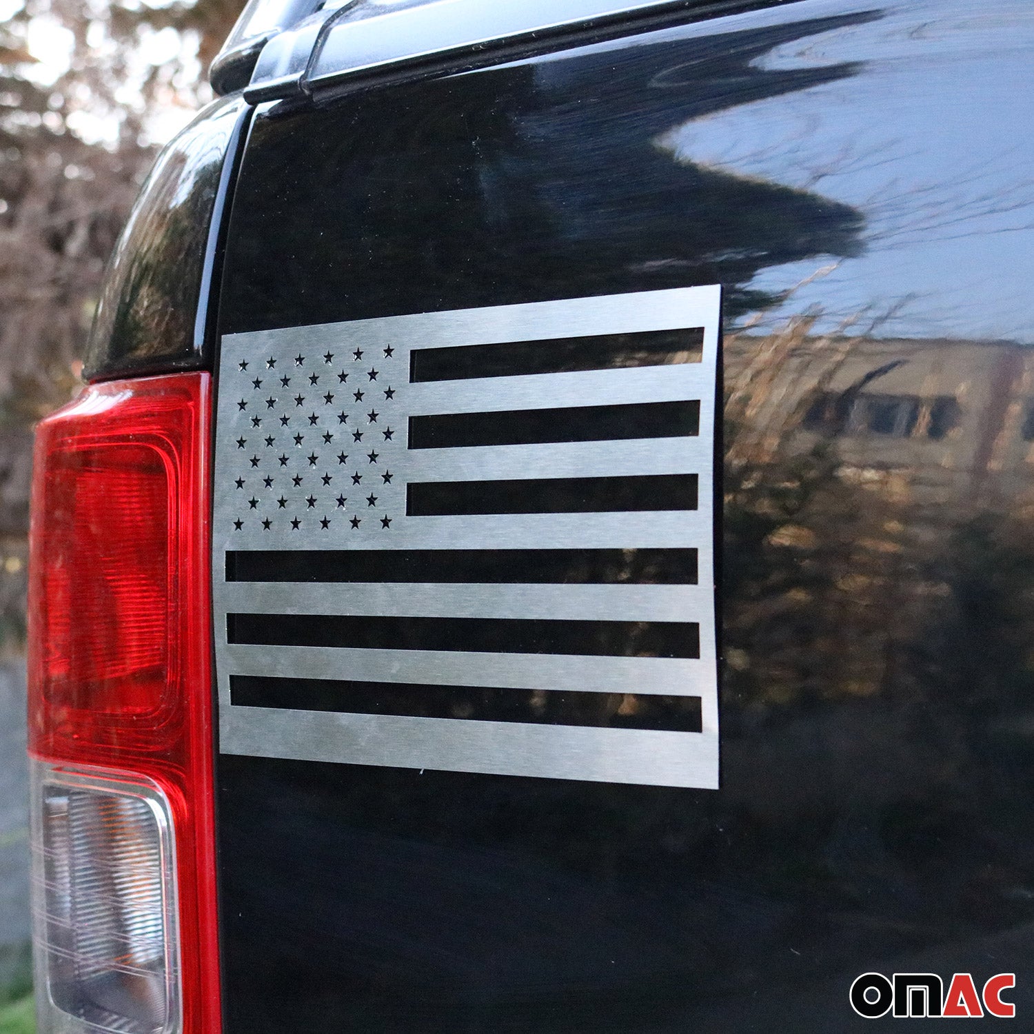 US American Flag Brushed Chrome Decal Car Sticker Emblem Stainless Steel