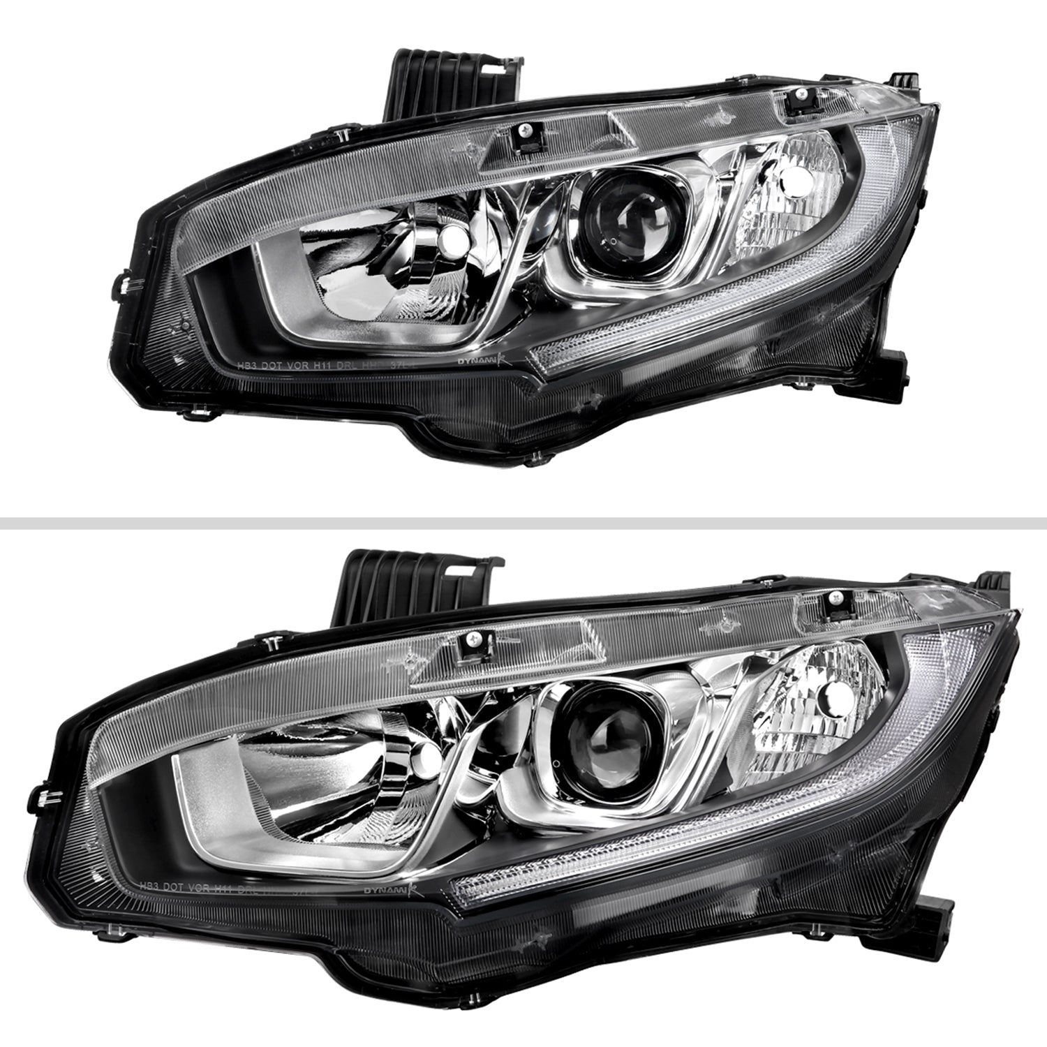 2016-2021 Honda Civic LED Strip Factory Projector Headlights Chrome/Clear