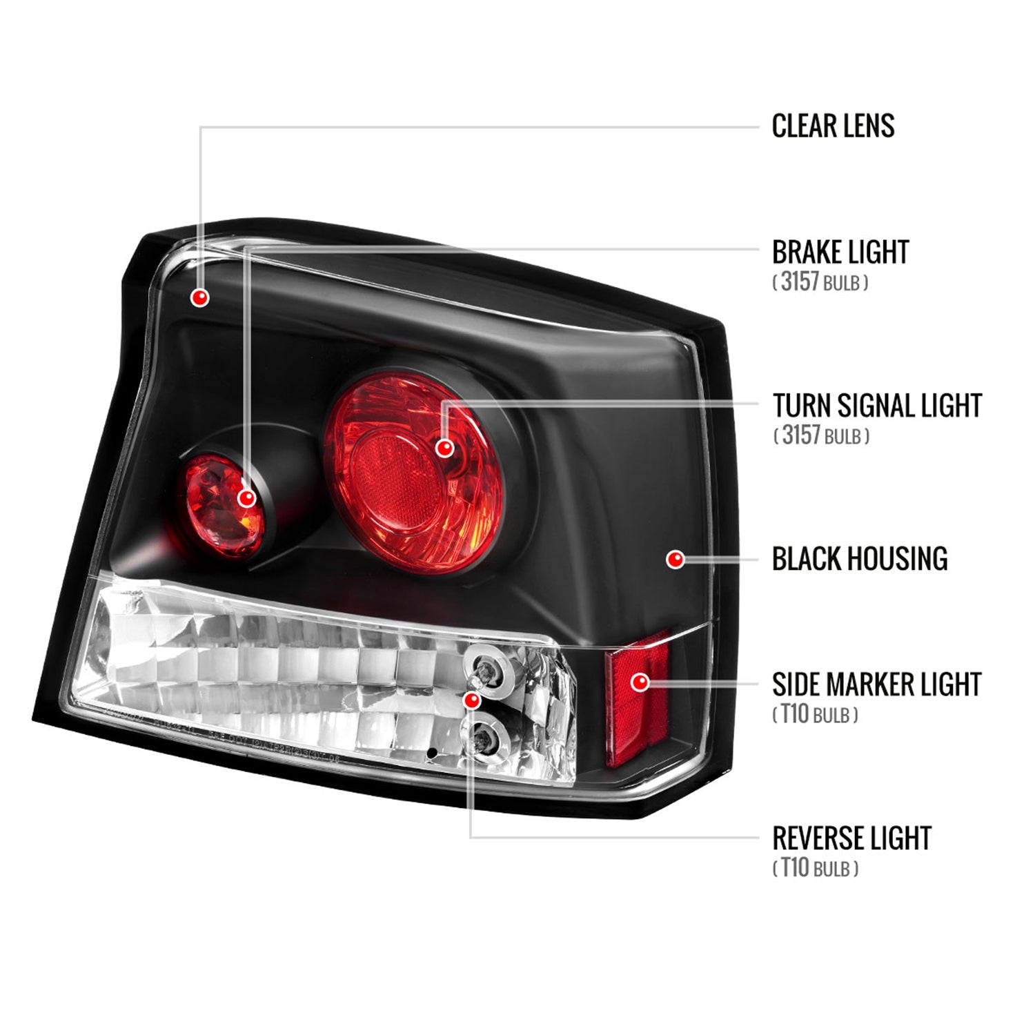 2005-2008 Dodge Charger Tail Lights Matte Black Housing/Clear Lens
