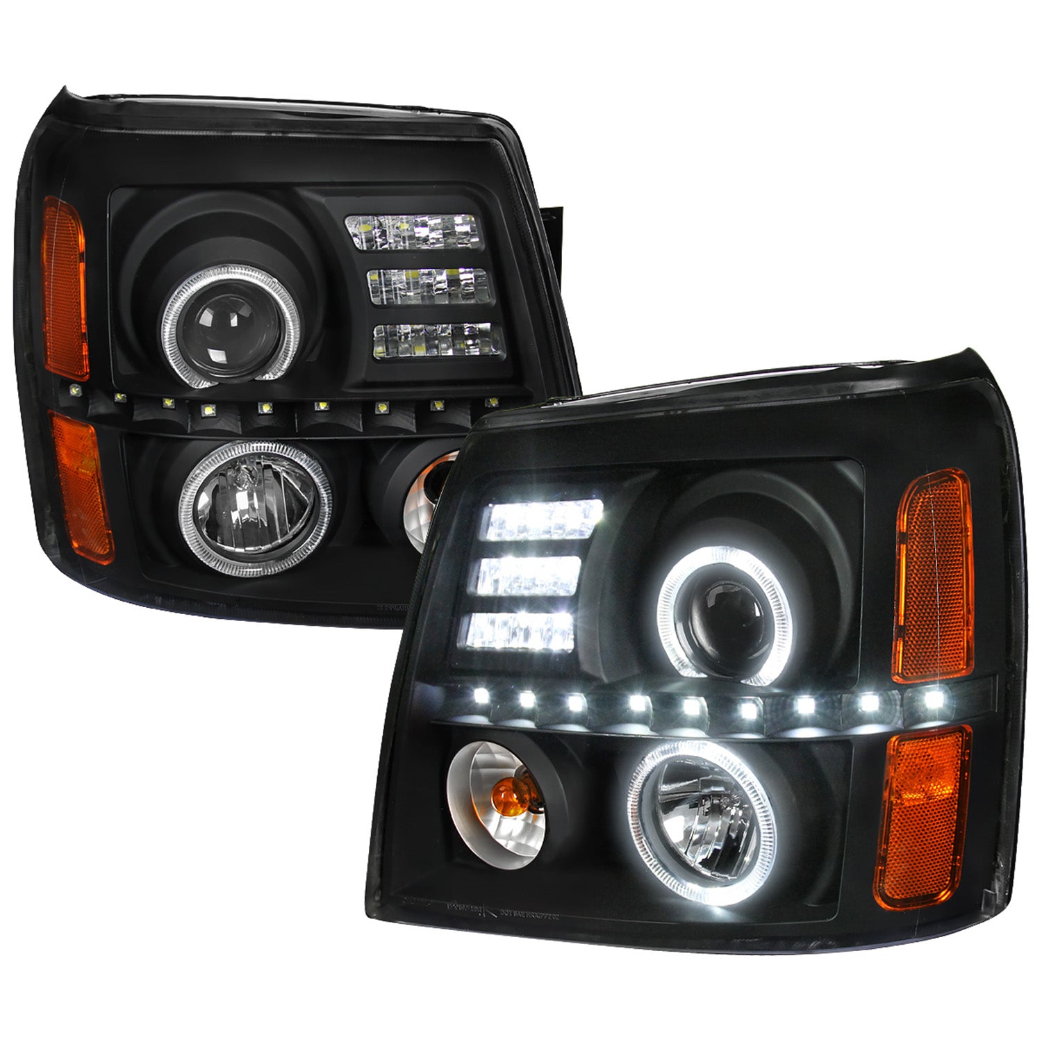 2002-2006 Cadillac Escalade Dual Halo Projector Headlights SMD LED Light Black