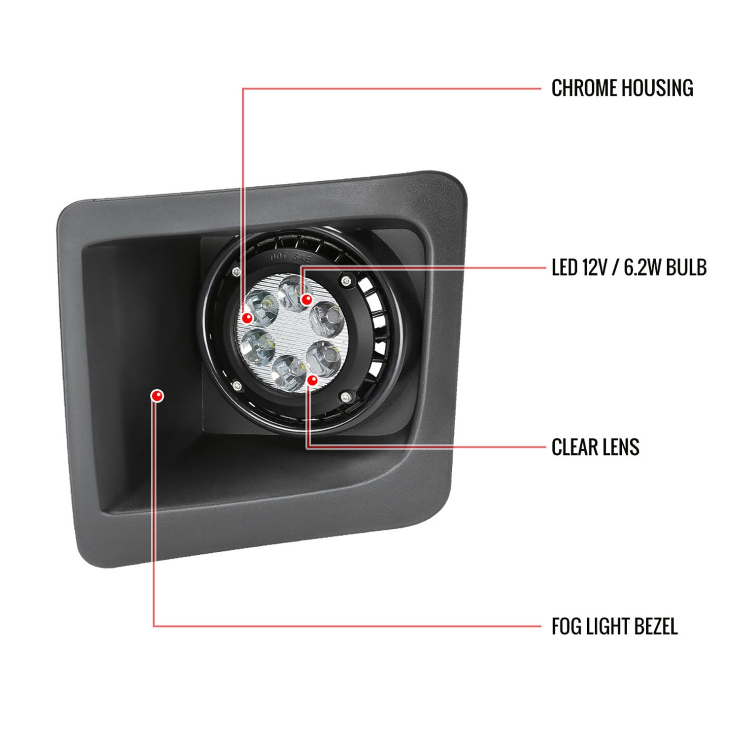 2014-2015 GMC Sierra 1500 LED Fog Lights Kit Switch & Wiring Harness Chrome