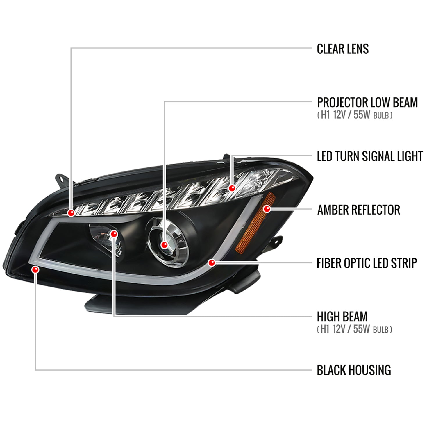 2008-2012 Chevy Malibu LS LT LTZ Hybrid LED Headlights LED Signal Lights Black