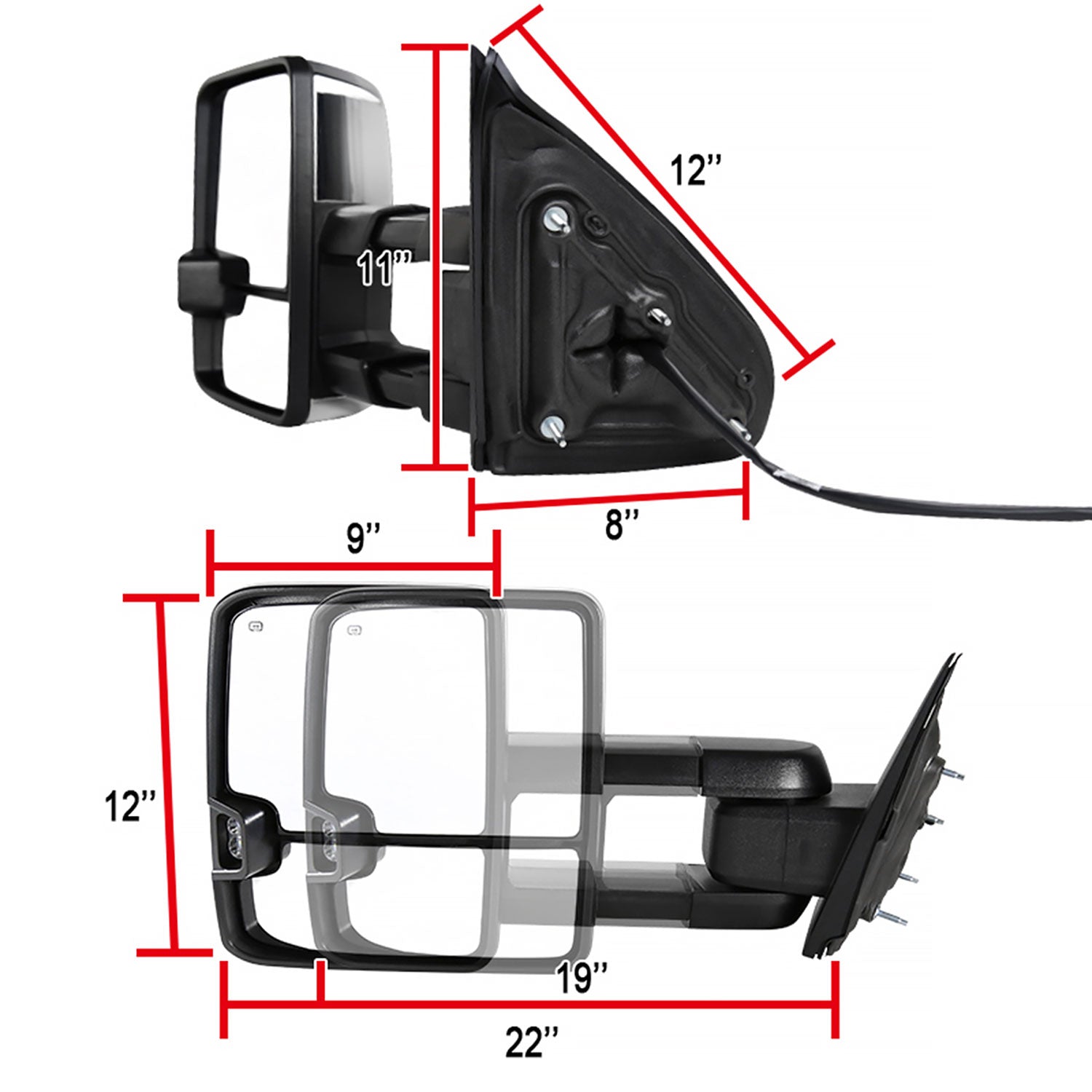 2014-2018 Chevy Silverado/GMC Sierra Heated Chrome Towing Mirrors Smoke Lens