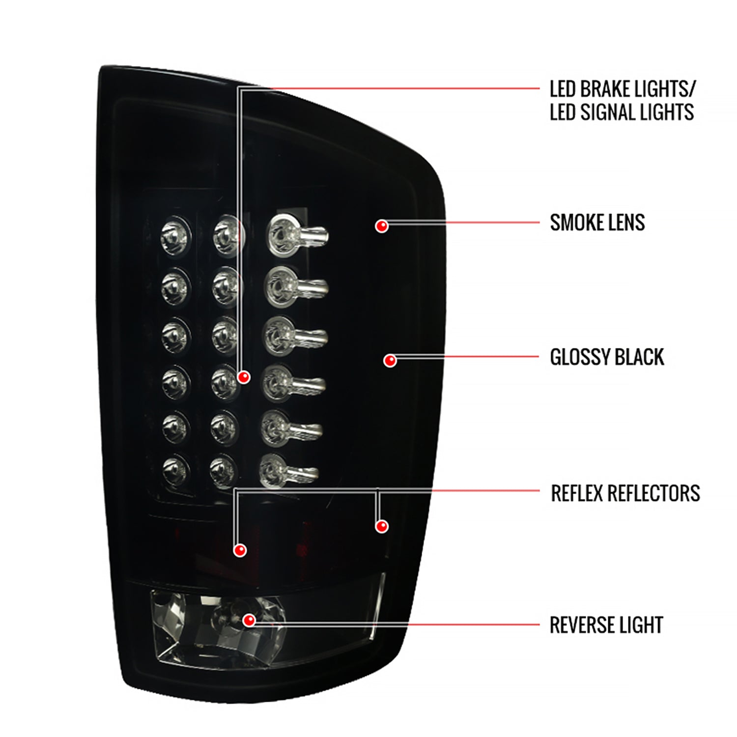 2002-2006 Dodge RAM LED Tail Lights Glossy Black Housing/Smoke Lens