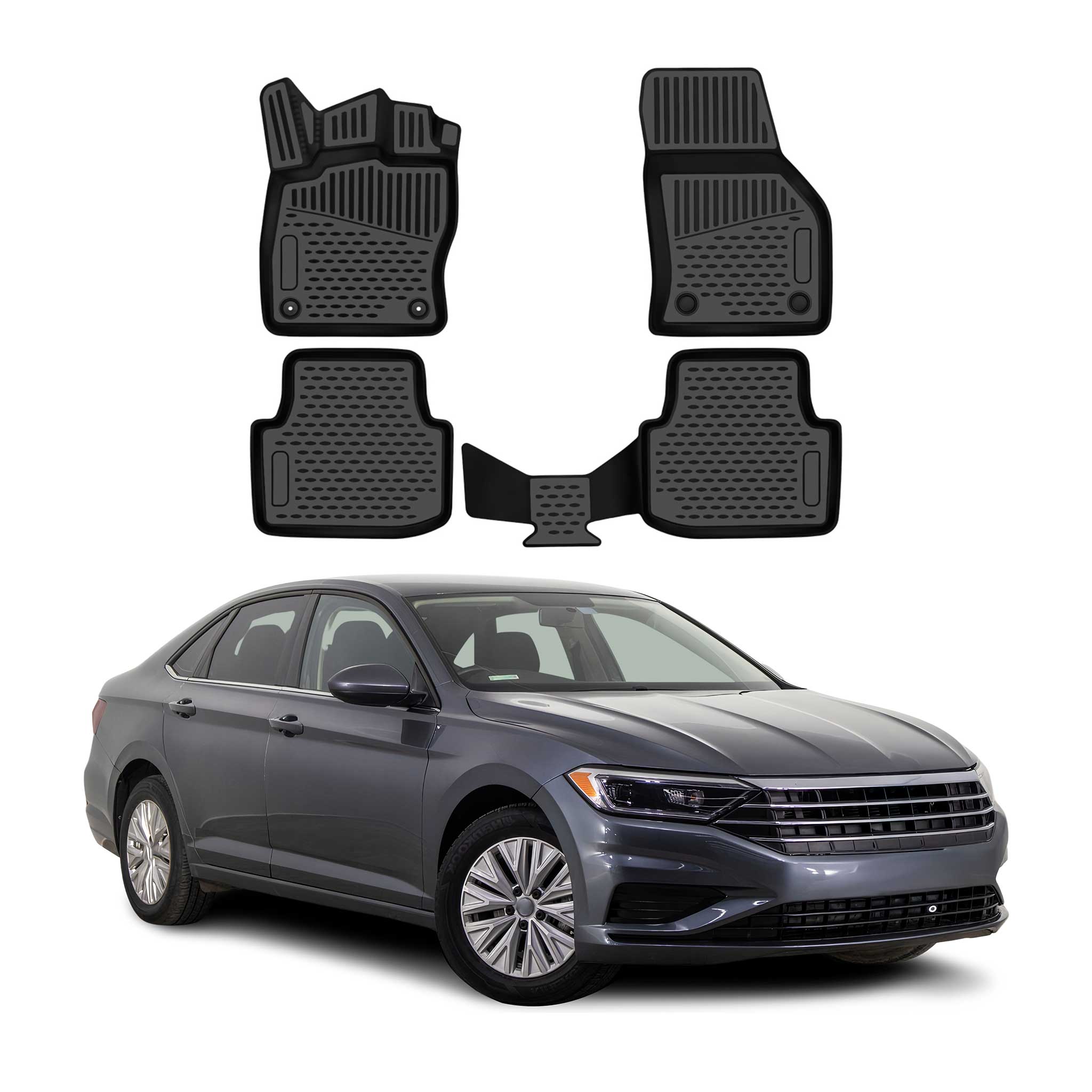 OMAC Floor Mats Liner for Volkswagen Jetta A7 2019-2021 Pre-FL Rubber Black 4Pcs