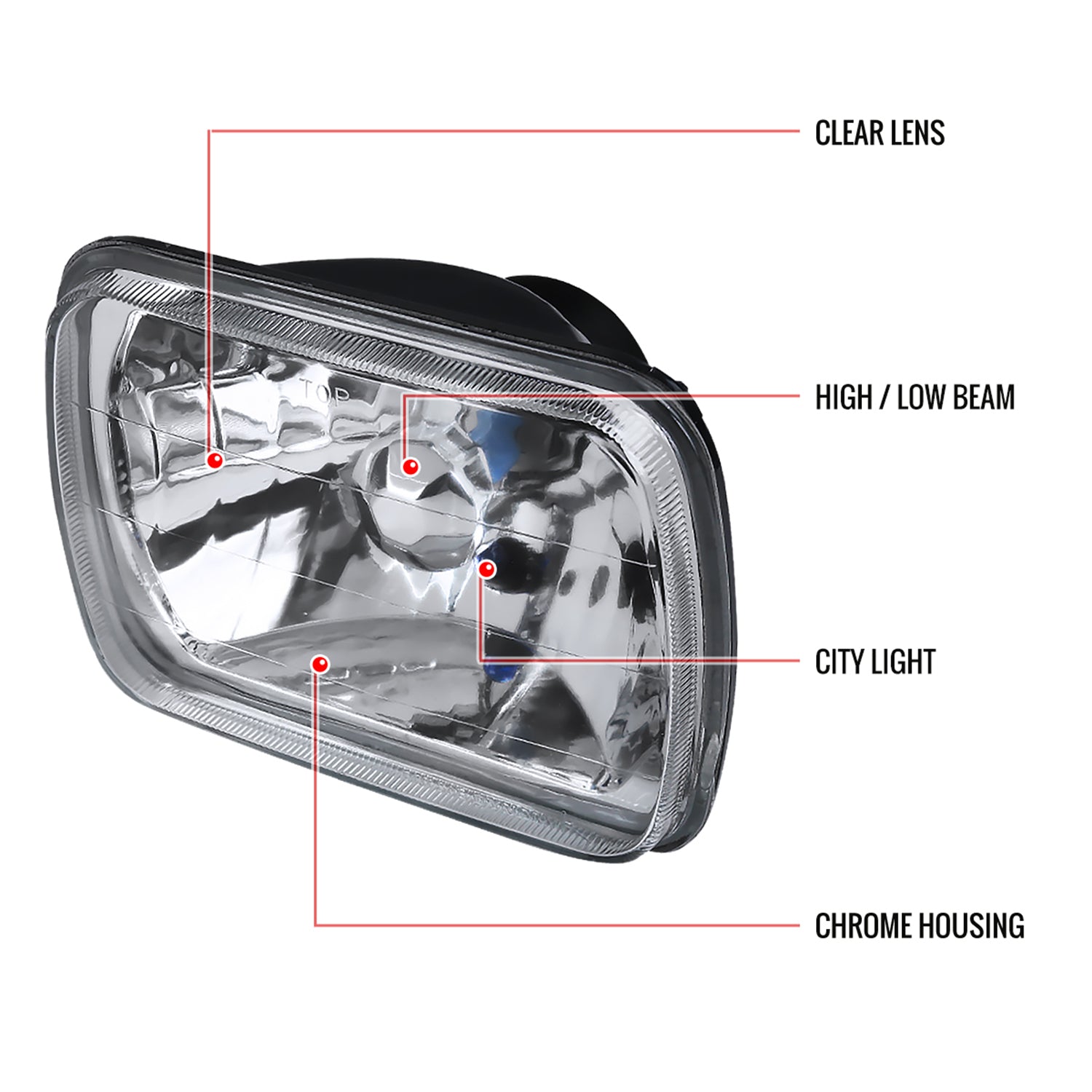 Universal 7"x6" H4 Crystal Headlights Chrome Housing/Glass Lens