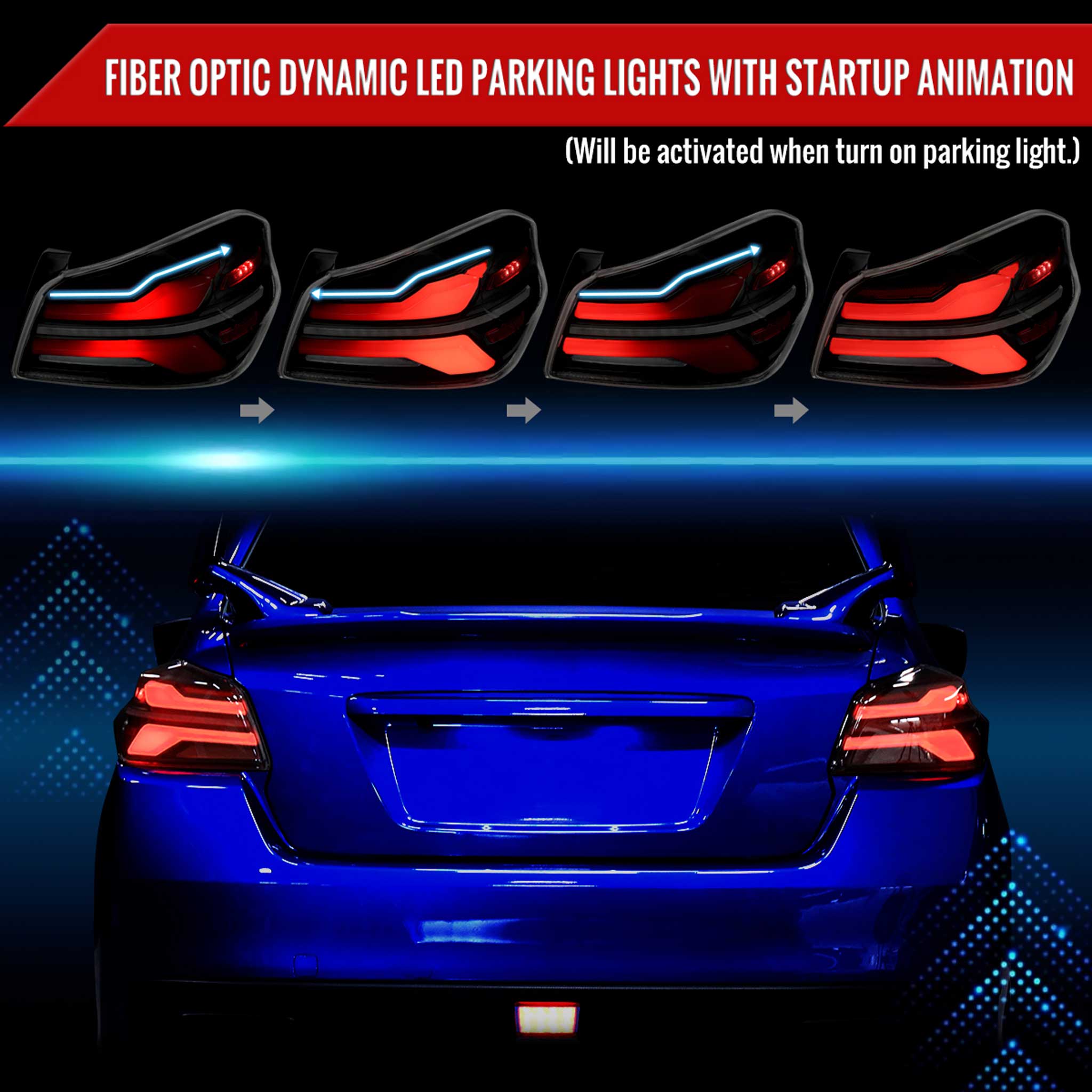 For Subaru WRX STi 015-2021 LED Tail Light Sequential Strip Matte Black Smoked Brake Reverse Marker