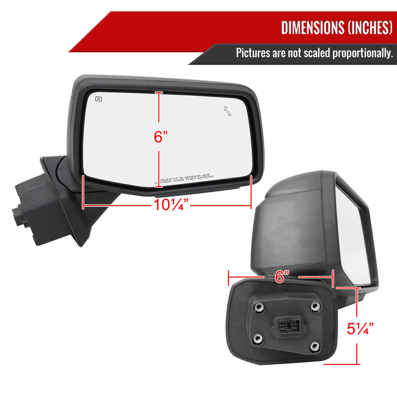 2019-2024 Chevy Silverado 1500 Black Manual Fold &Heated Side Mirror Passenger