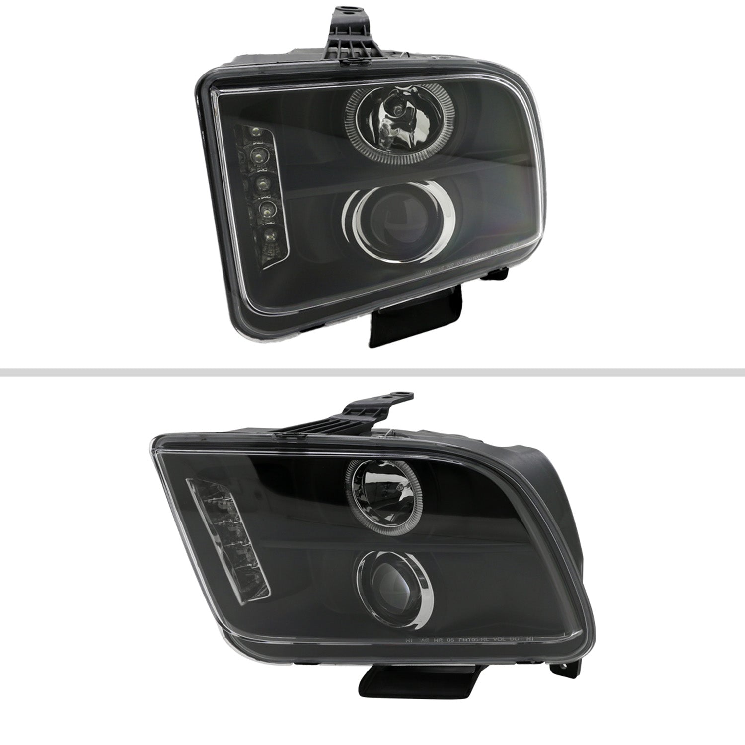 2005-2009 Ford Mustang Halo Projector Headlights LED Light Strip Matt Black