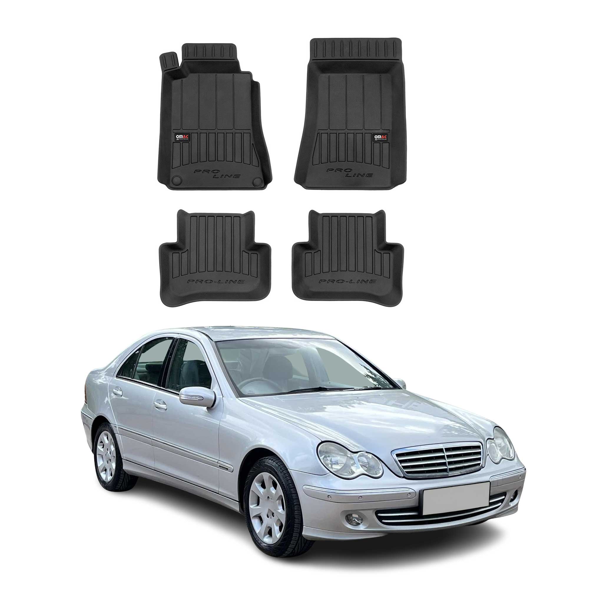 2001-2009 Mercedes C Class W203 Sedan Premium Floor Mats Liners Full Set All Weather Heavy Duty Black