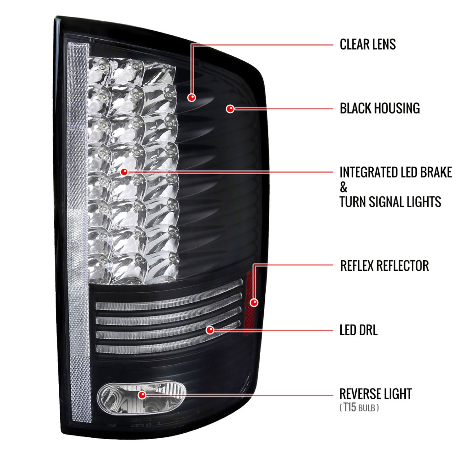 2002-2006 Dodge RAM LED Tail Lights Matte Black Housing/Clear Lens