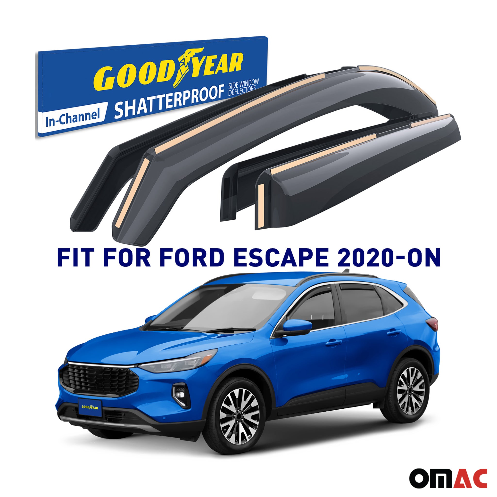 Goodyear Wind Deflectors for Ford Escape 2020-2025 In-channel Premium Smoke 4x