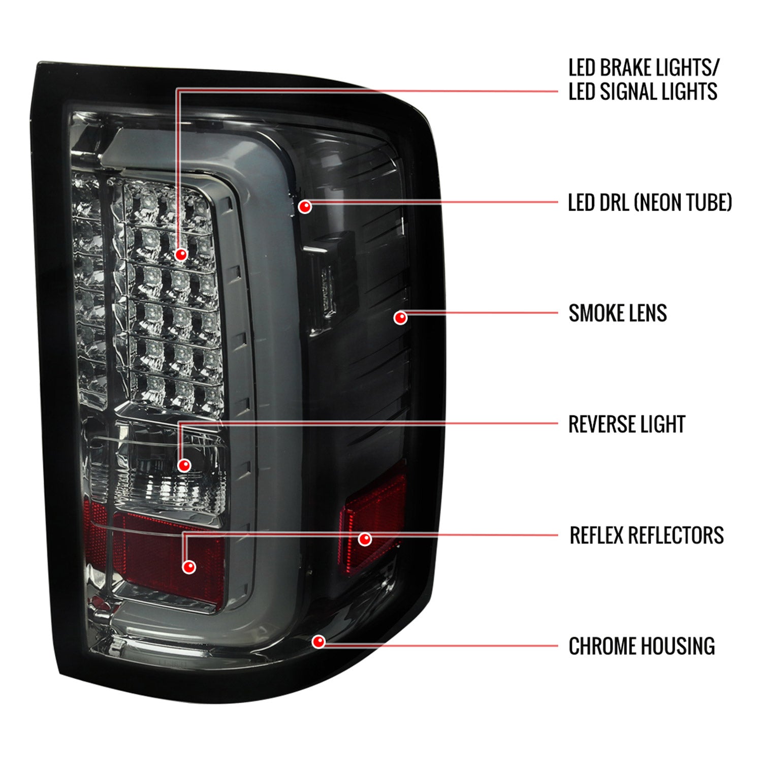 2014-2018 GMC Sierra 1500/2500HD/3500HD LED Tail Lights Chrome/Smoke Lens