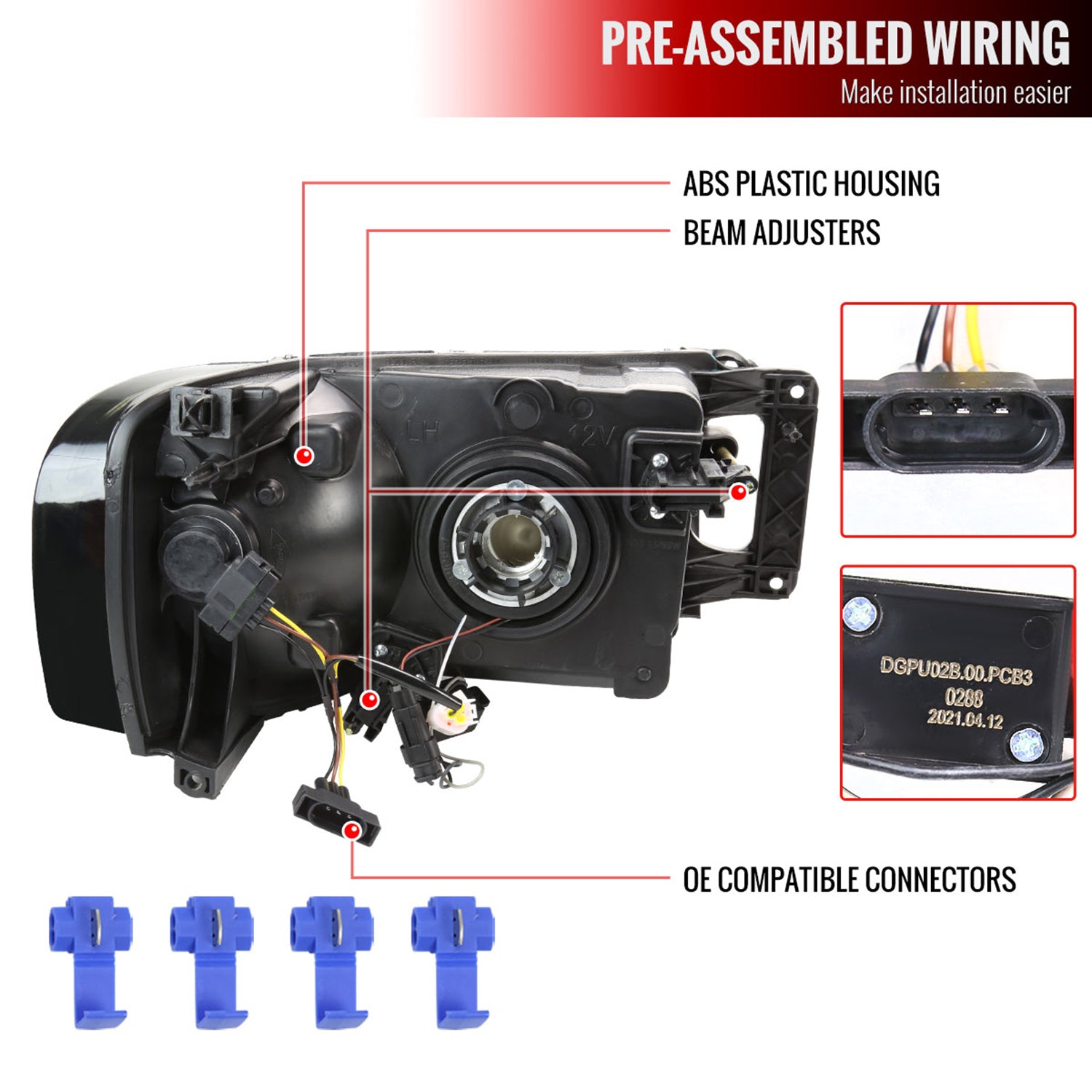 2002-2005 Dodge RAM 1500 /RAM 2500/3500 LED Tube Factory Headlights Smoked