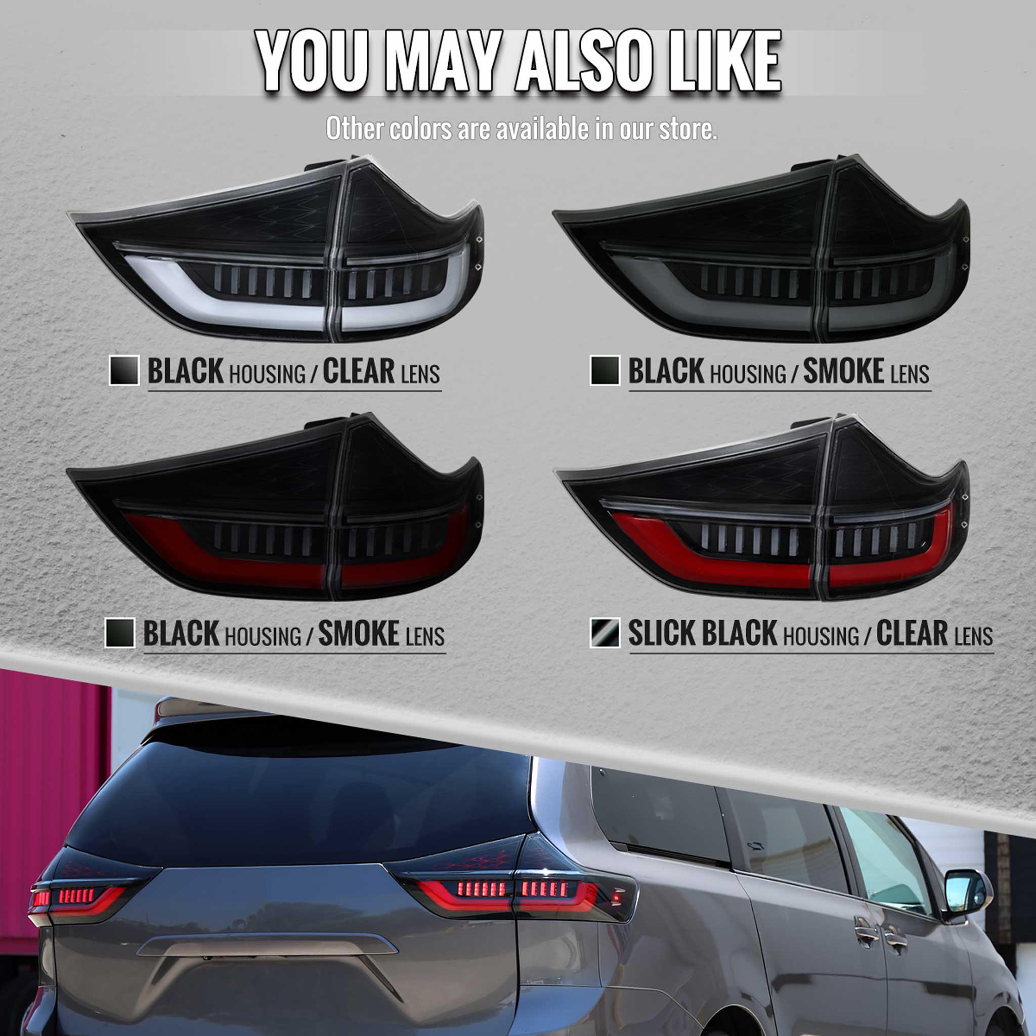 For Toyota Sienna 2011-2014 Full LED Tail Lights Sequential Signal Startup Black Housing Clear Lens