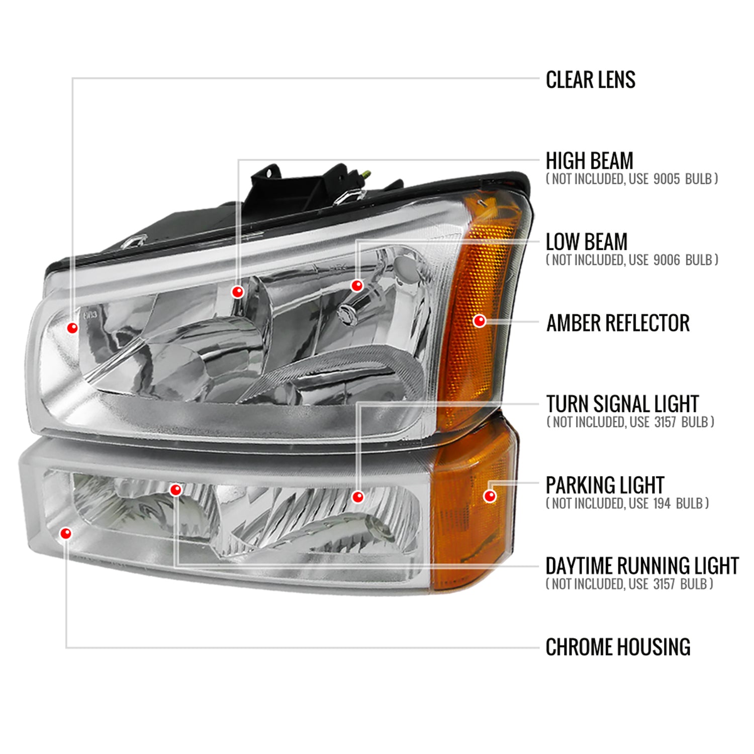 2002-2006 Chevy Avalanche/ 03-2007 Silverado Factory Headlights Bumper Lights
