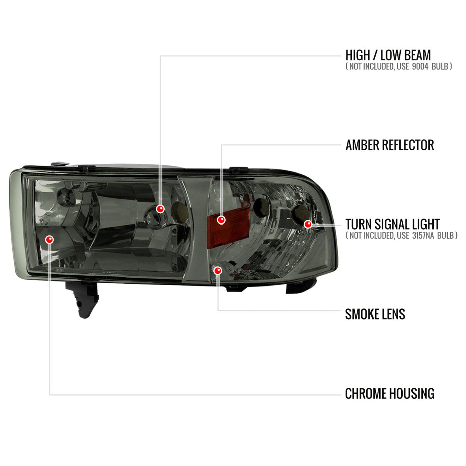 1994-2001 Dodge RAM 1500 2500 3500 Factory Headlights Chrome/Smoke