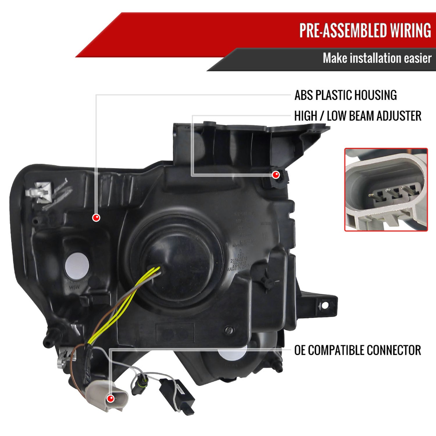 2009-2014 Ford F-150 Projector Headlights w/ Amber Reflectors Matt Black/Clear