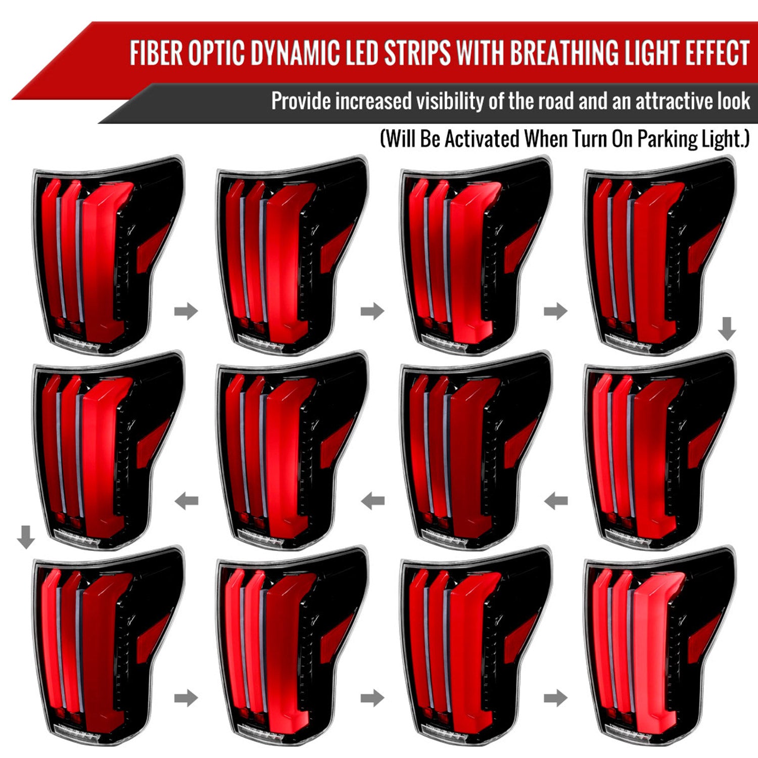 2007-2013 Toyota Tundra Sequential Red LED Bar Tail Lights Glossy Black/Clear