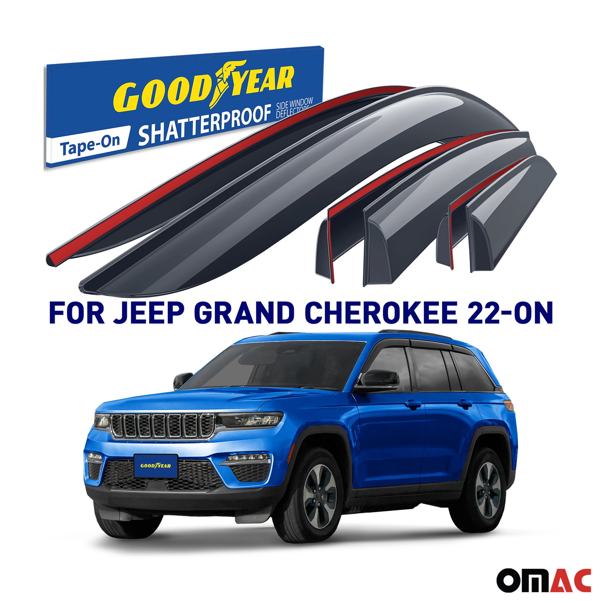 Goodyear Wind Deflectors for Jeep Grand Cherokee 2022-2025 Tape-On Smoke 6 pcs
