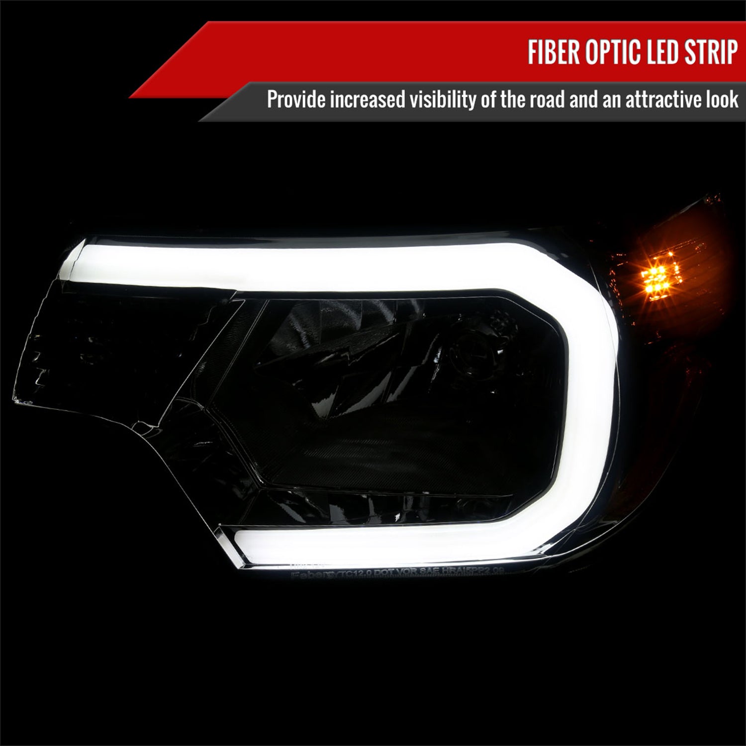 2012-2015 Toyota Tacoma LED Bar Headlights Amber Reflector Chrome/Smoke
