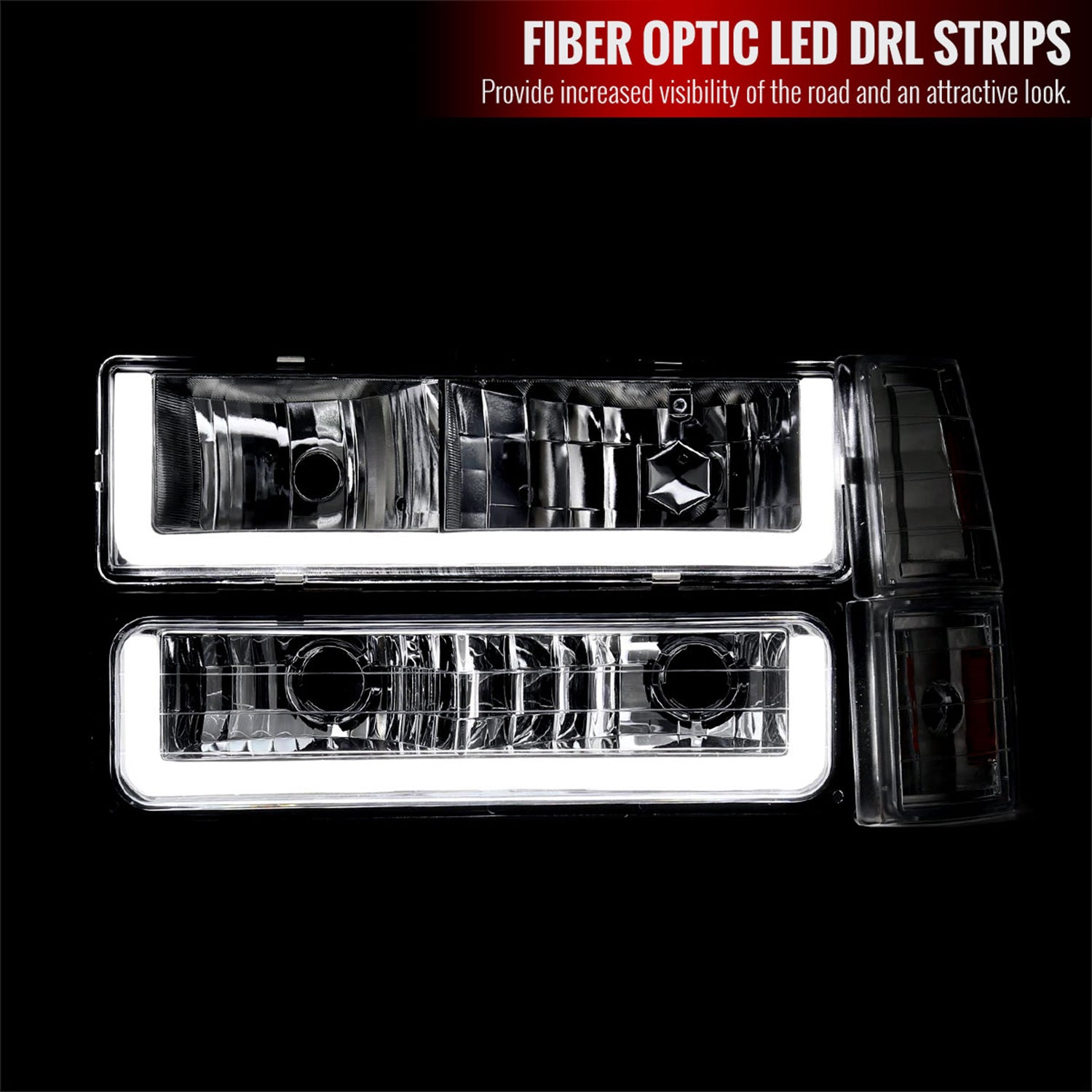 1994-1998 GMC C10/Sierra/Suburban/Yukon Headlights LED &Corner Lights Chrome