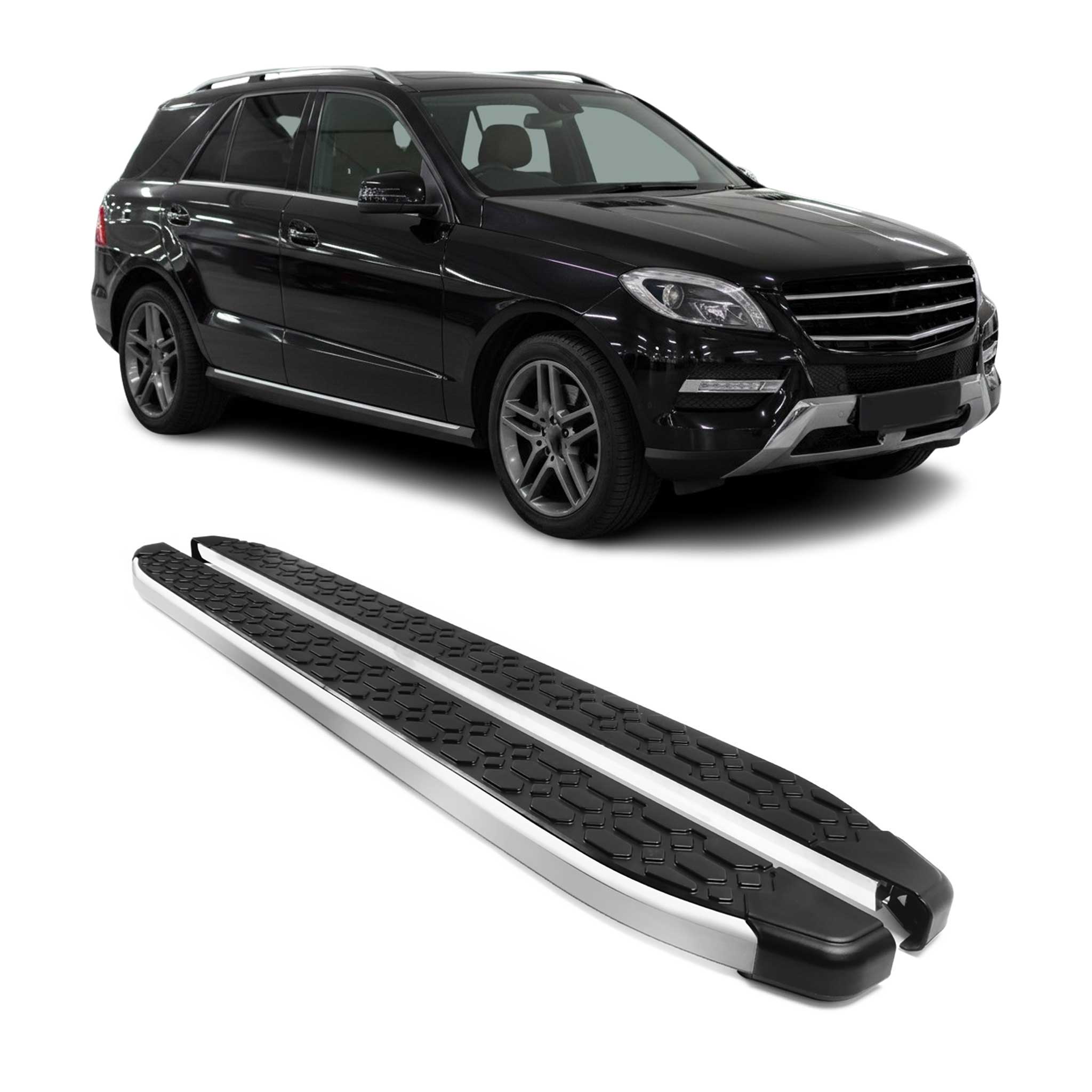 2012-2015 Mercedes ML Class W166 Running Boards Side Steps Silver & Black