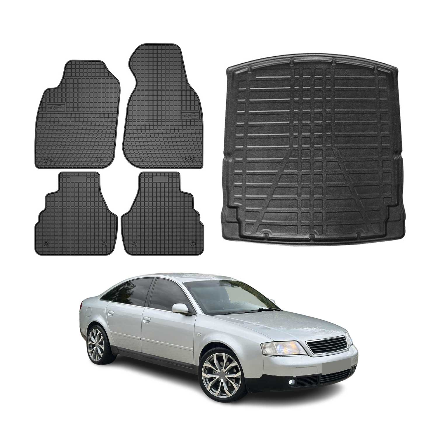 1997-2004 Audi A6 Sedan Floor Mats & Cargo Liner Full Set All Weather Black