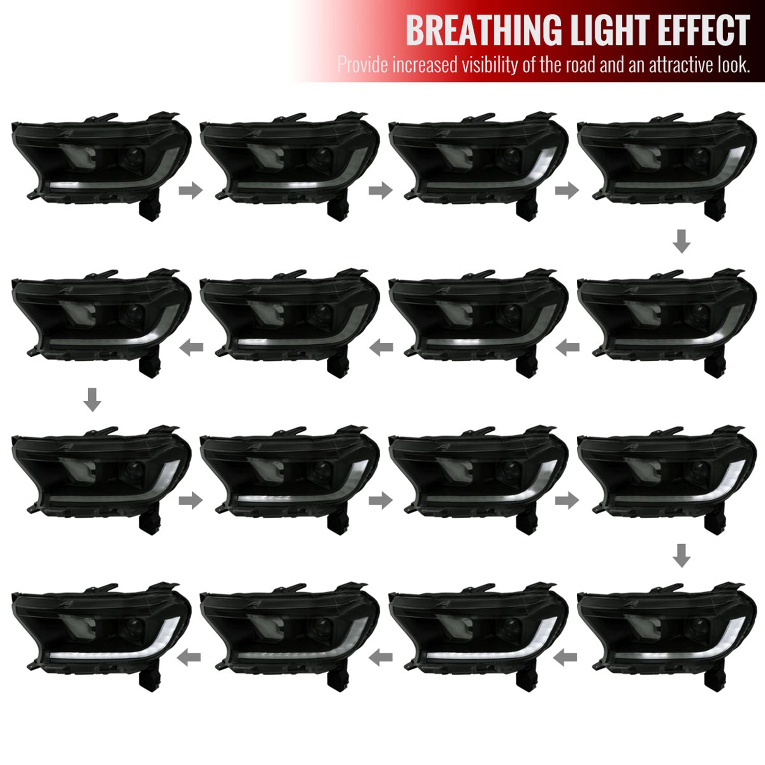 2019-2022 Ford Ranger Sequential LED Bar Projector Headlights Matt Smoke