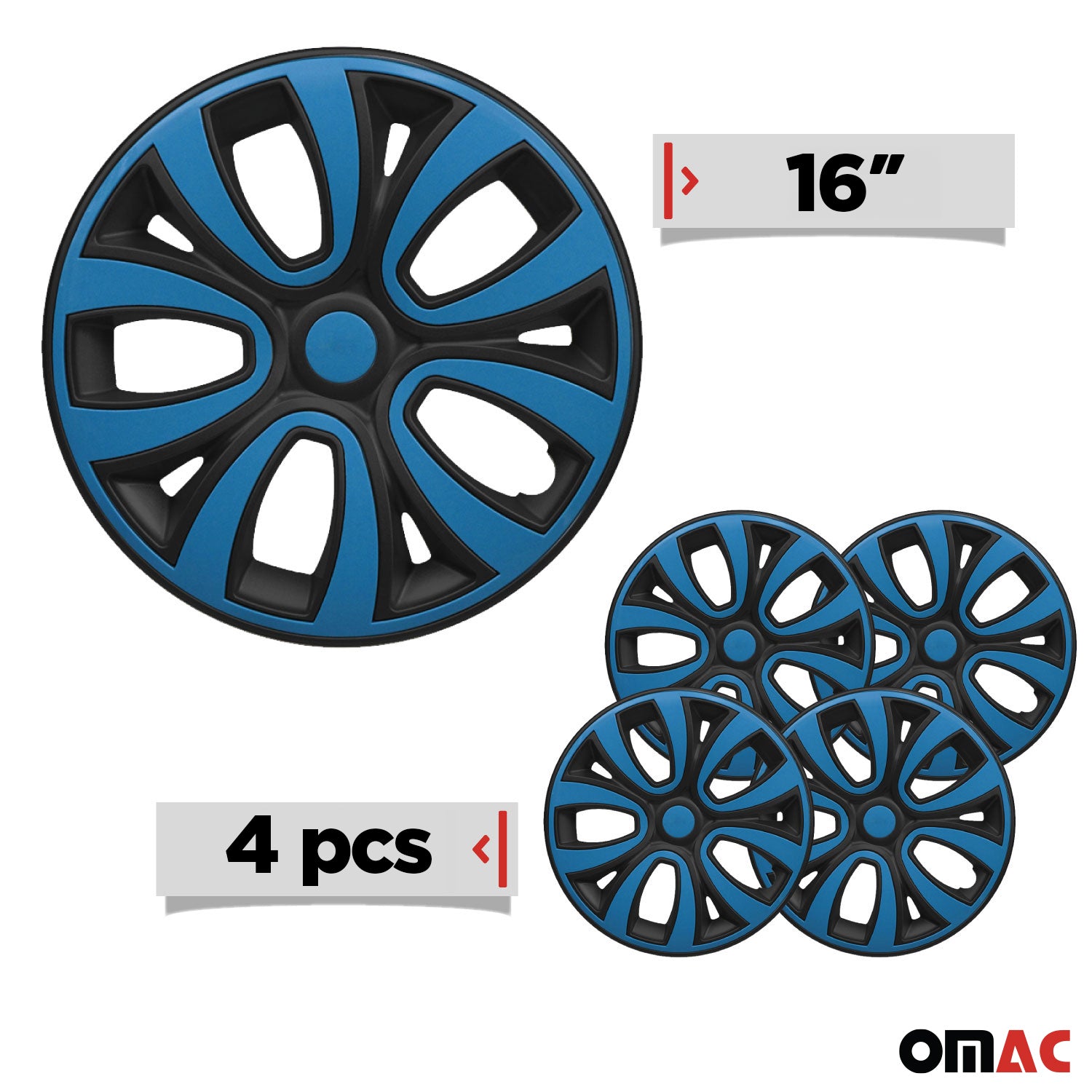 ColorFlex Hub Caps Wheel Cover 16" Black Matt & Blue Full Set 4 pcs.