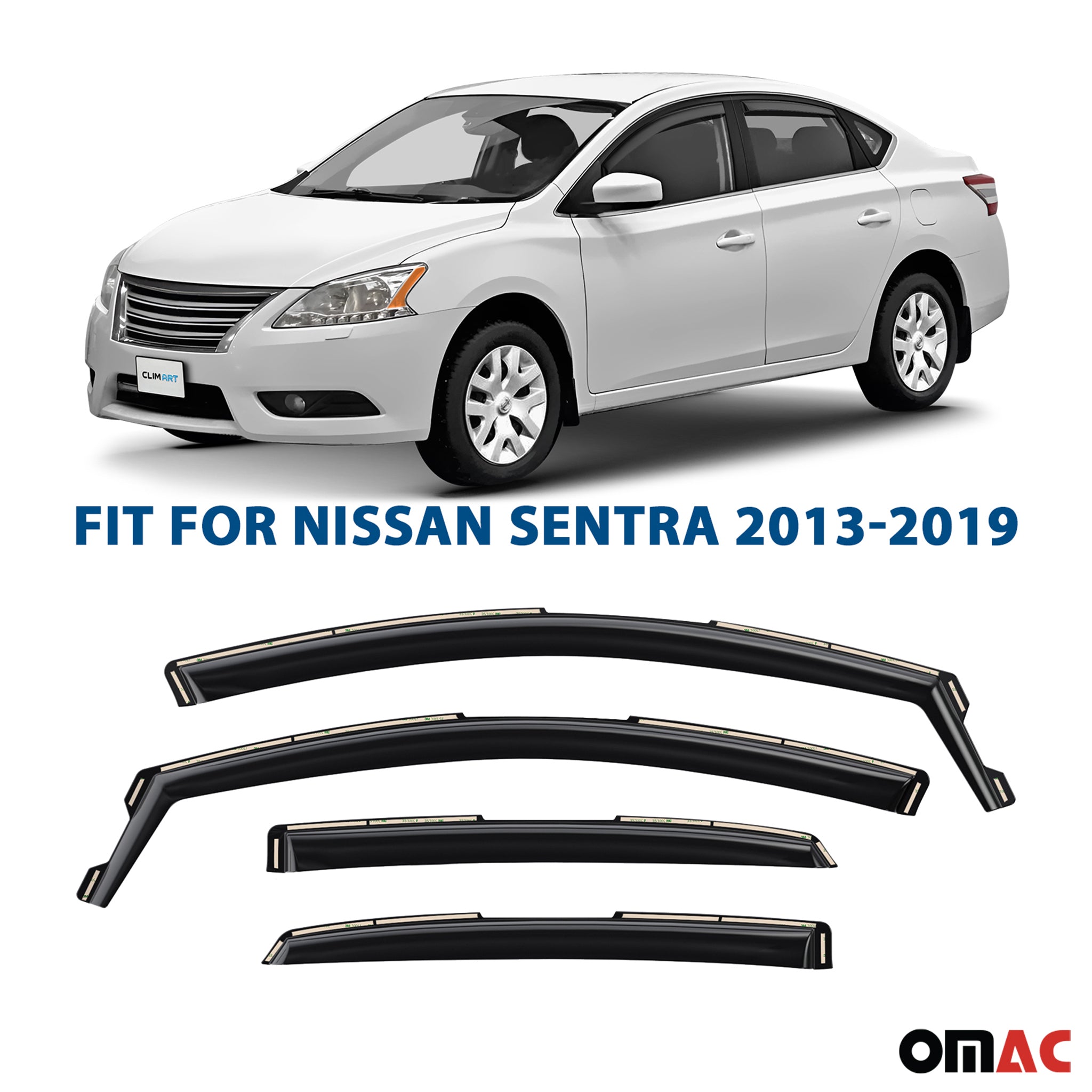 Clim Art Wind Deflectors for Nissan Sentra 2013-2019 Shatterproof Dark Smoke 4x