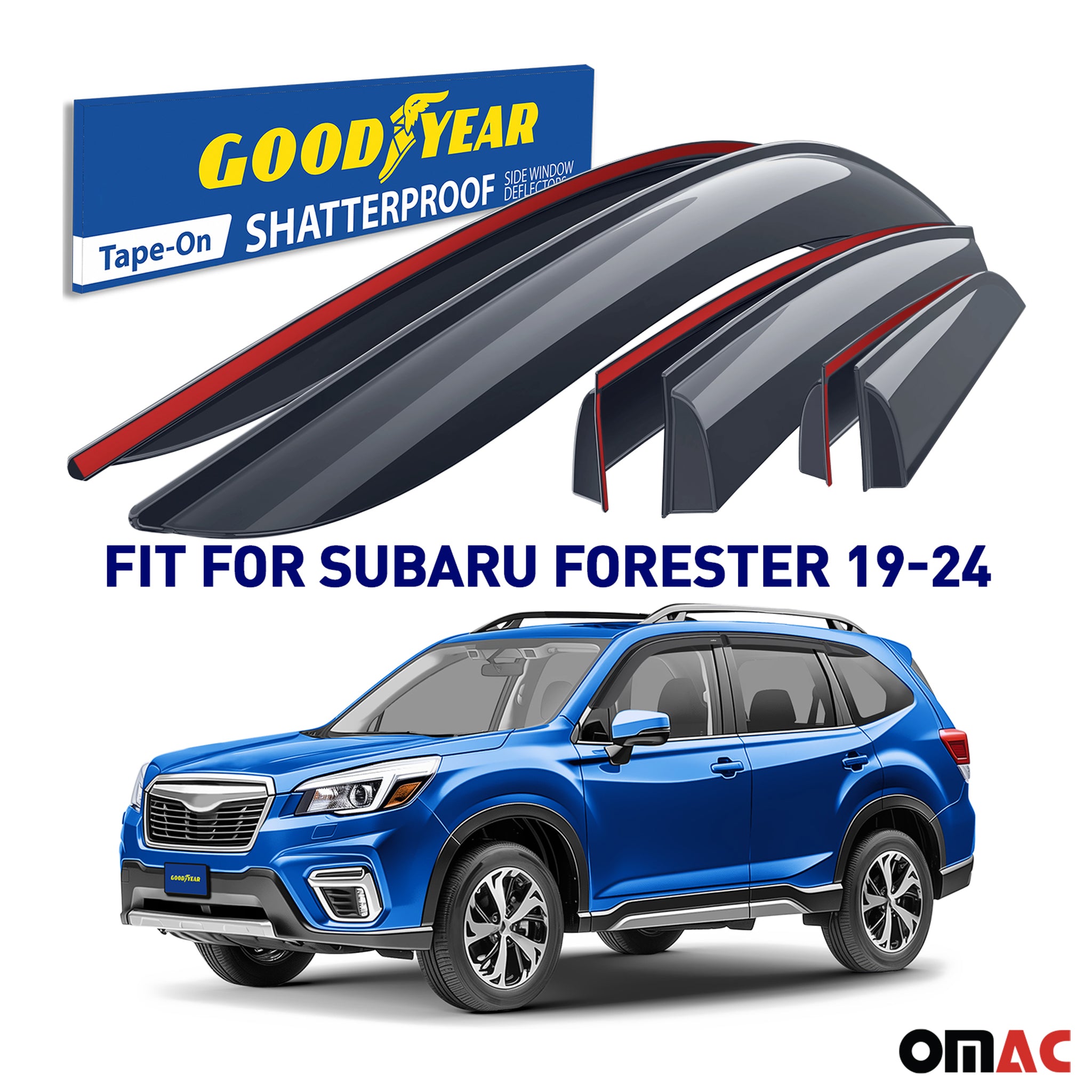 Goodyear Wind Deflectors for Subaru Forester 2019-2024 Shatterproof Smoke 6 Pcs